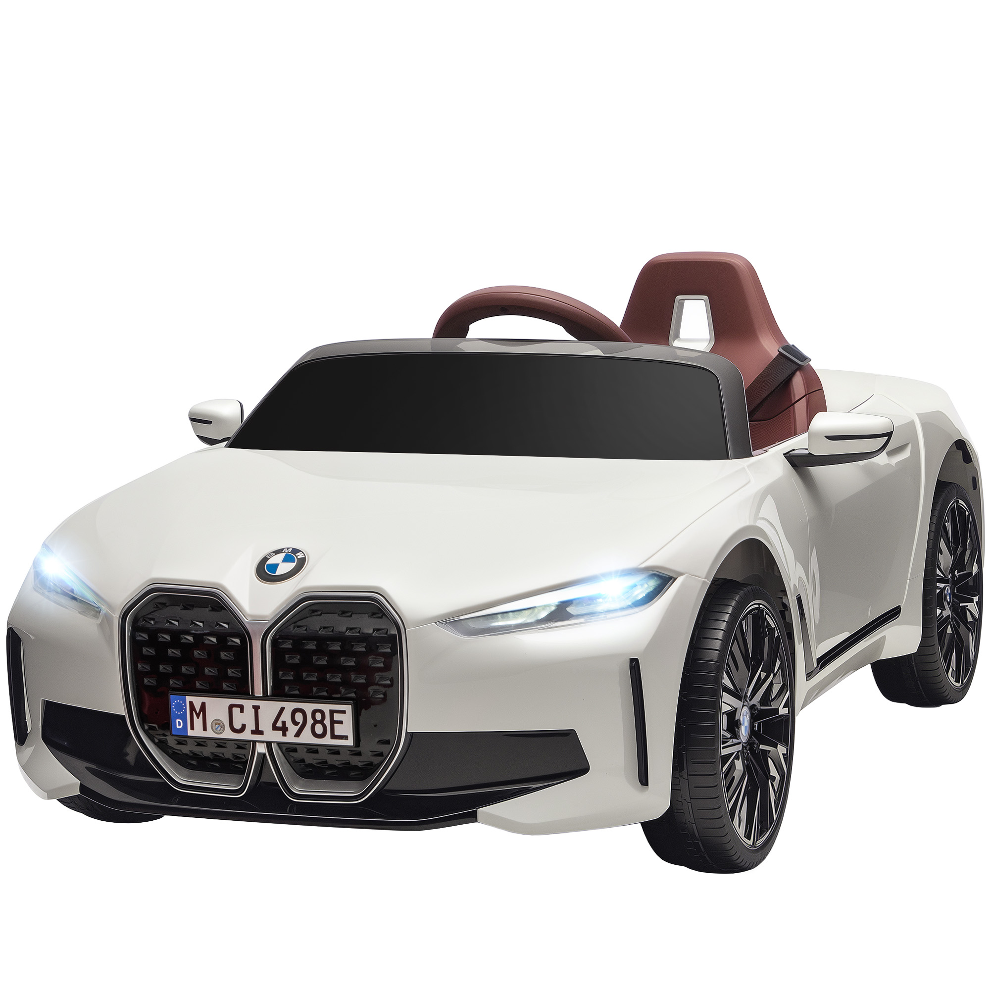 HOMCOM Voiture électrique pour enfants licence BMW I4 12V avec télécommande MP3 Musique Lumières et Ceinture 115x67x45 cm Noir