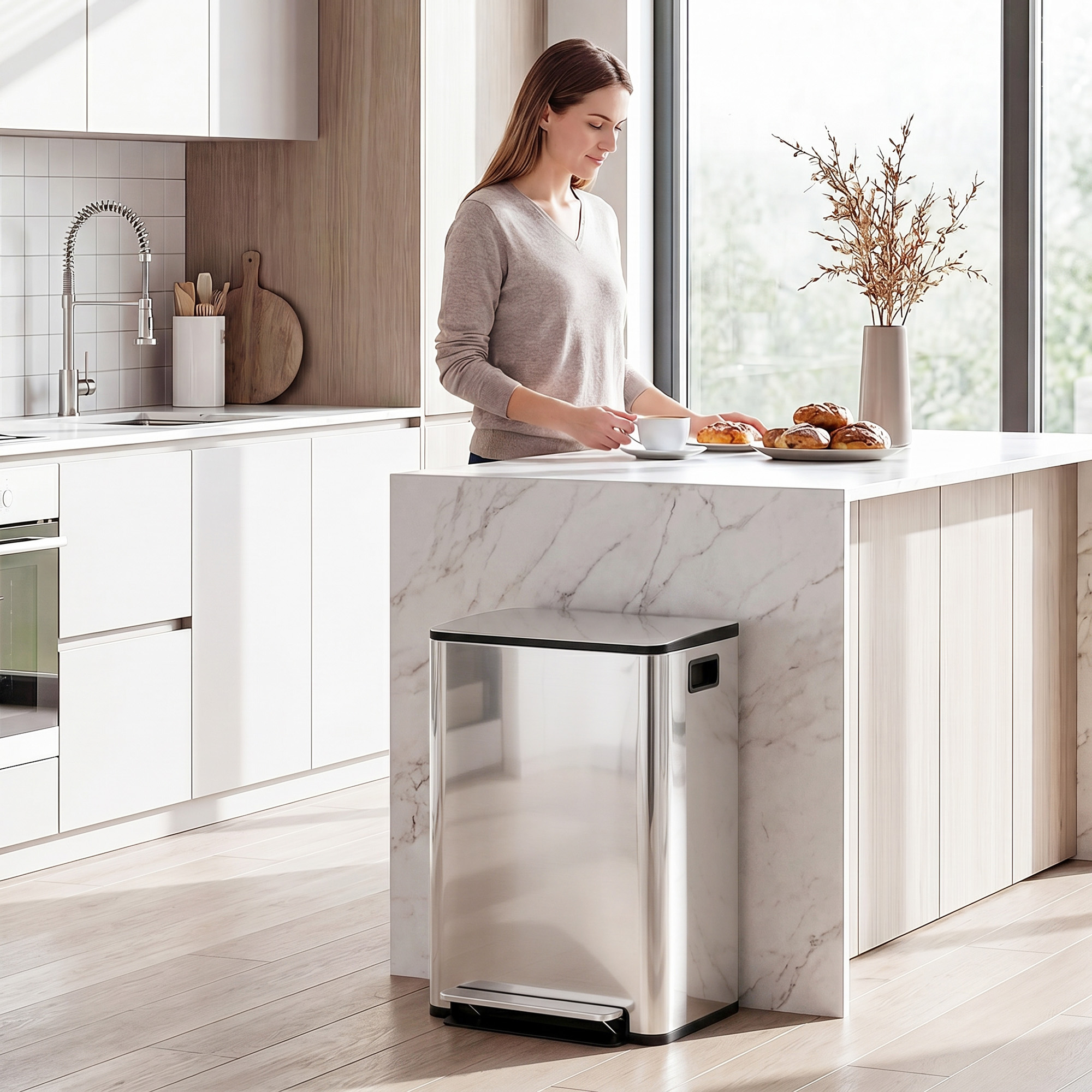 Poubelle de Cuisine, 30L, en Acier avec Pédale, Couvercle et Seau Poubelle de Cuisine, 30L, en Acier avec Pédale, Couvercle et Seau