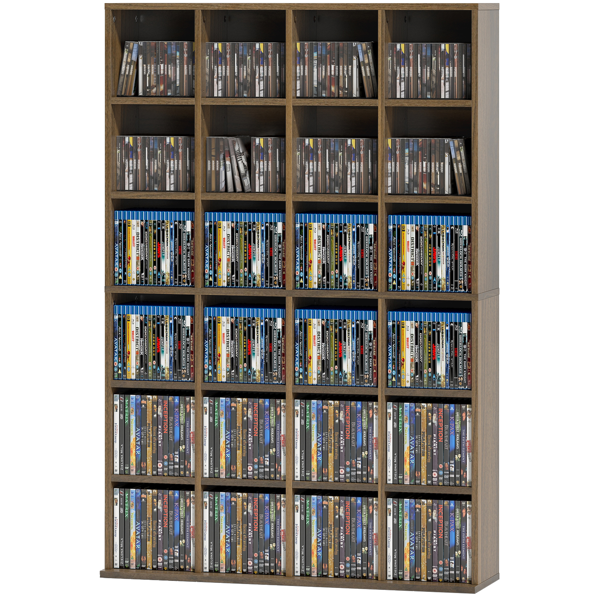 HOMCOM Rangements pour CD et DVD, étagère rangement pour 456 CD/336 DVD, 24 compartiments et étagères réglables, marron