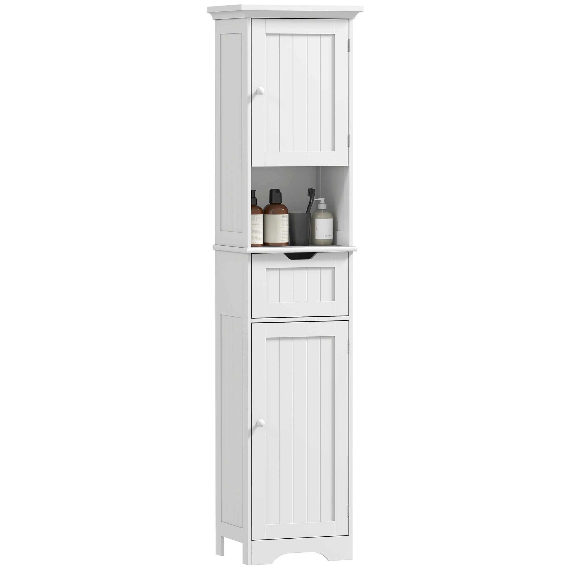 HOMCOM Meuble colonne salle de bain avec éclairage LED, meuble de rangement étroit, tiroir, 2 portes, 40x30x170cm, blanc