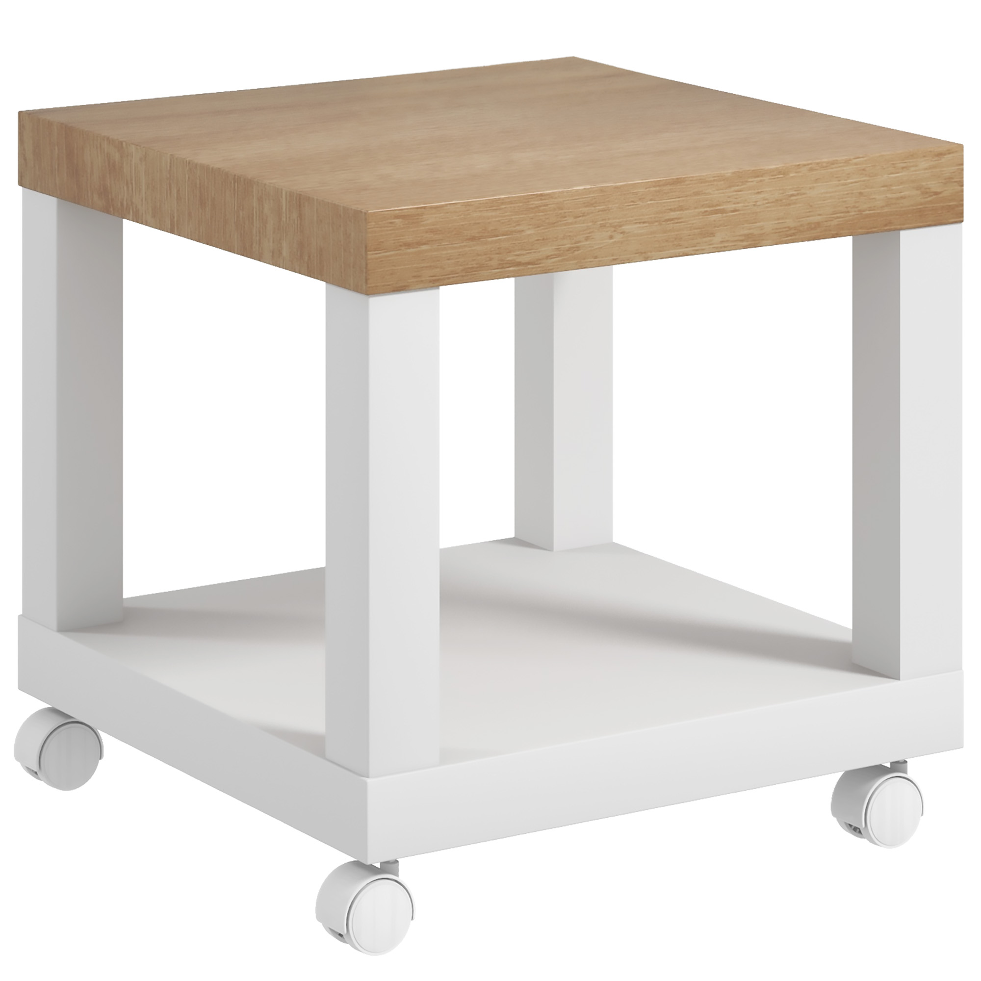 HOMCOM Rollbarer Beistelltisch, Moderner Couchtisch mit offenem Regal, für Wohnzimmer, Schlafzimmer oder Büro, 40 x 40 x 40 cm, Naturholz & Weiß Aosom