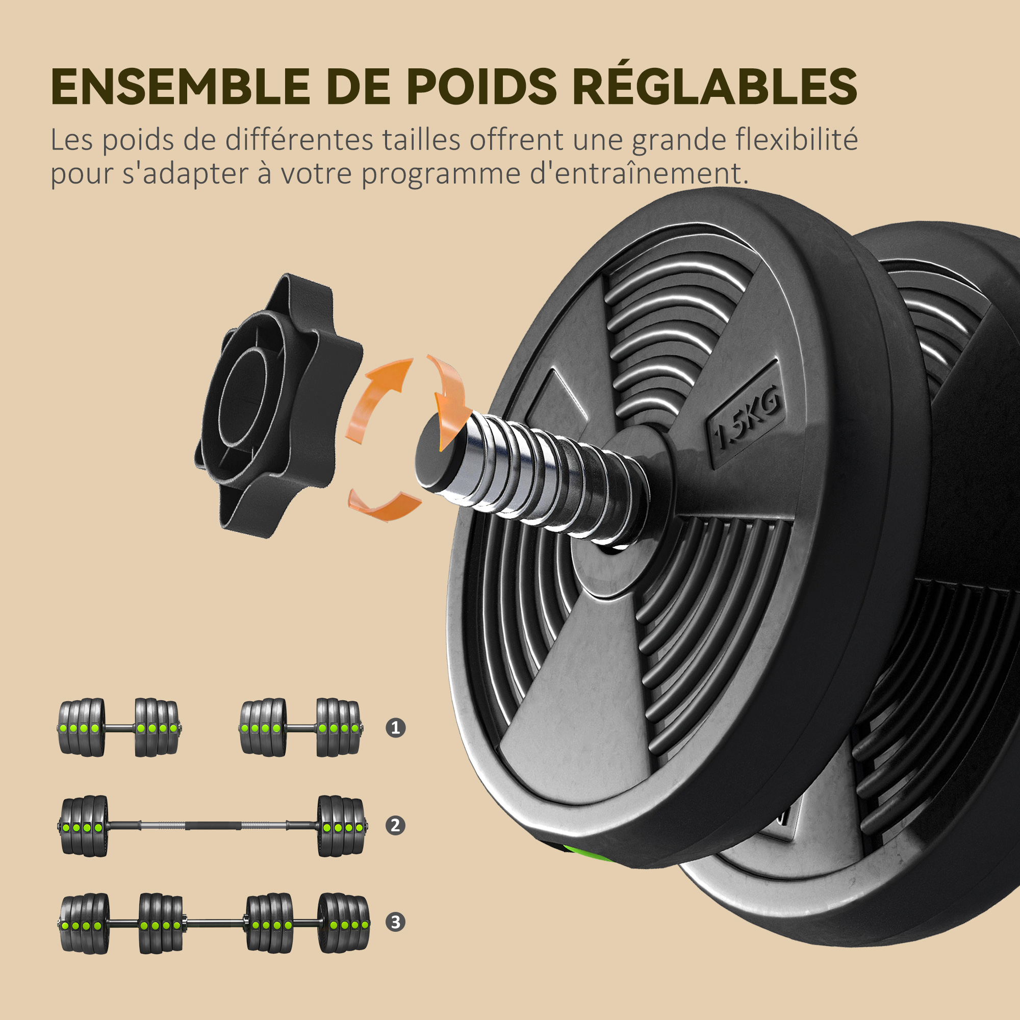 Set Haltères 40kg 4 En 1 Athler Lion - Barres, Kettlebells Et Haltères Réglables Pour Musculation Maison