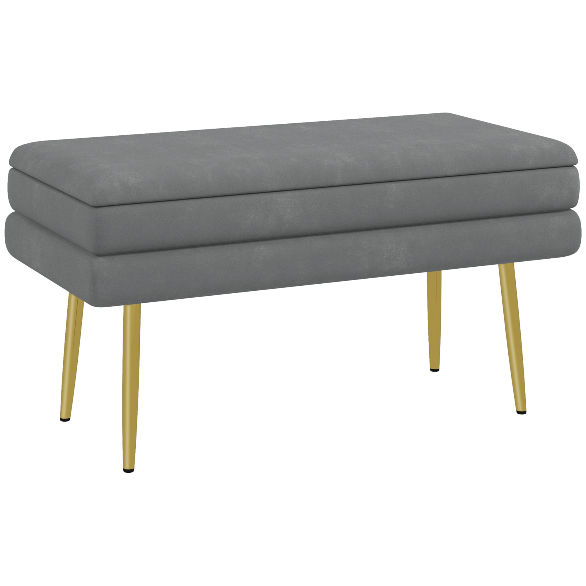 HOMCOM Sitzbank Polsterbank mit Stauraum in Grau, Samtoptik, Bettbank mit Stahlbeinen, Schuhbank für Wohnzimmer & Schlafzimmer 79,5x37,5x43cm Aosom.de