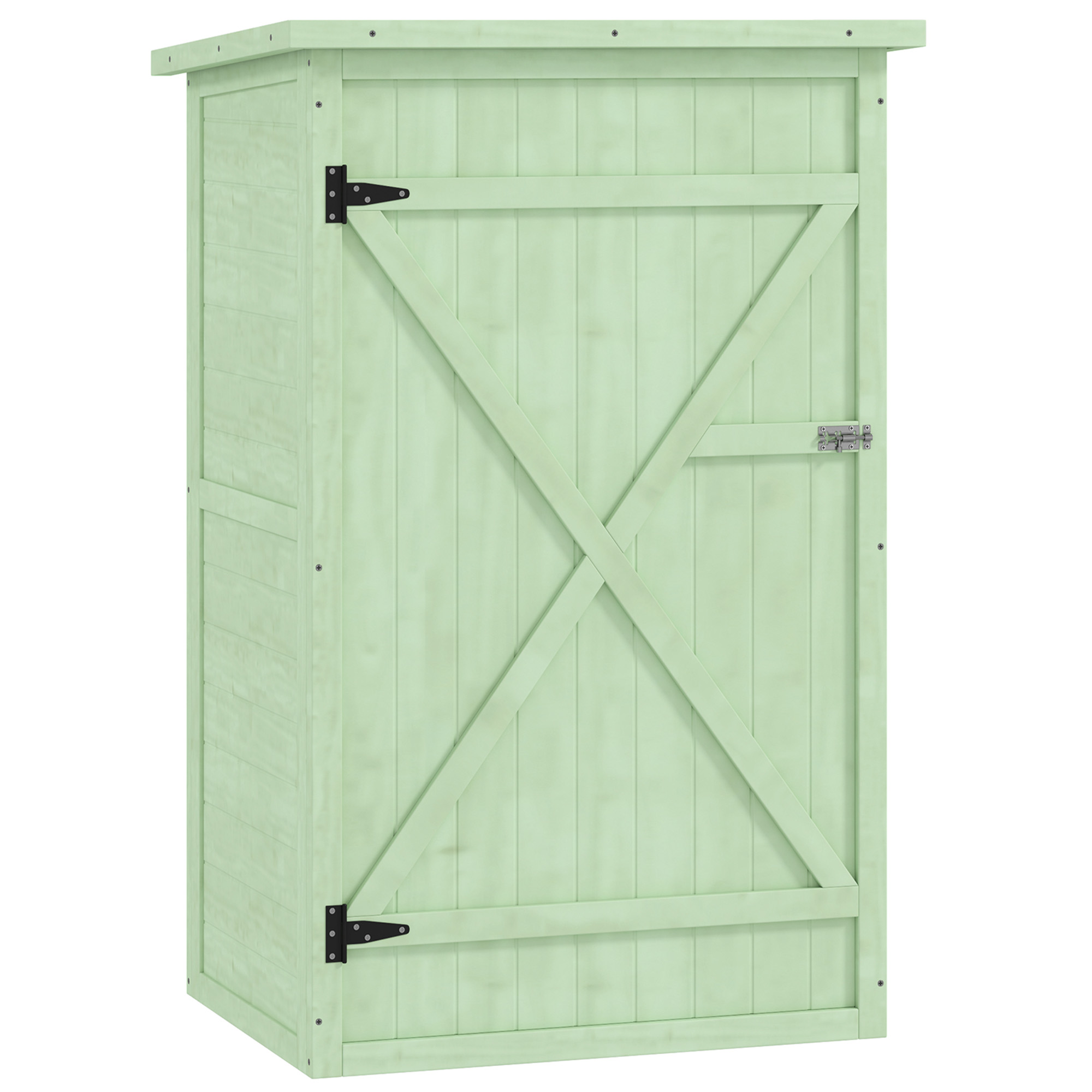 Outsunny Gartenschrank Holz Geräteschuppen mit Ablage Abschließbar Tür Bodenplatte Asphalt-Pultdach 75 x 56 x 115 cm Wasserfest kompakter Geräteschrank Gerätehaus für Garten Terrasse Grün Aosom