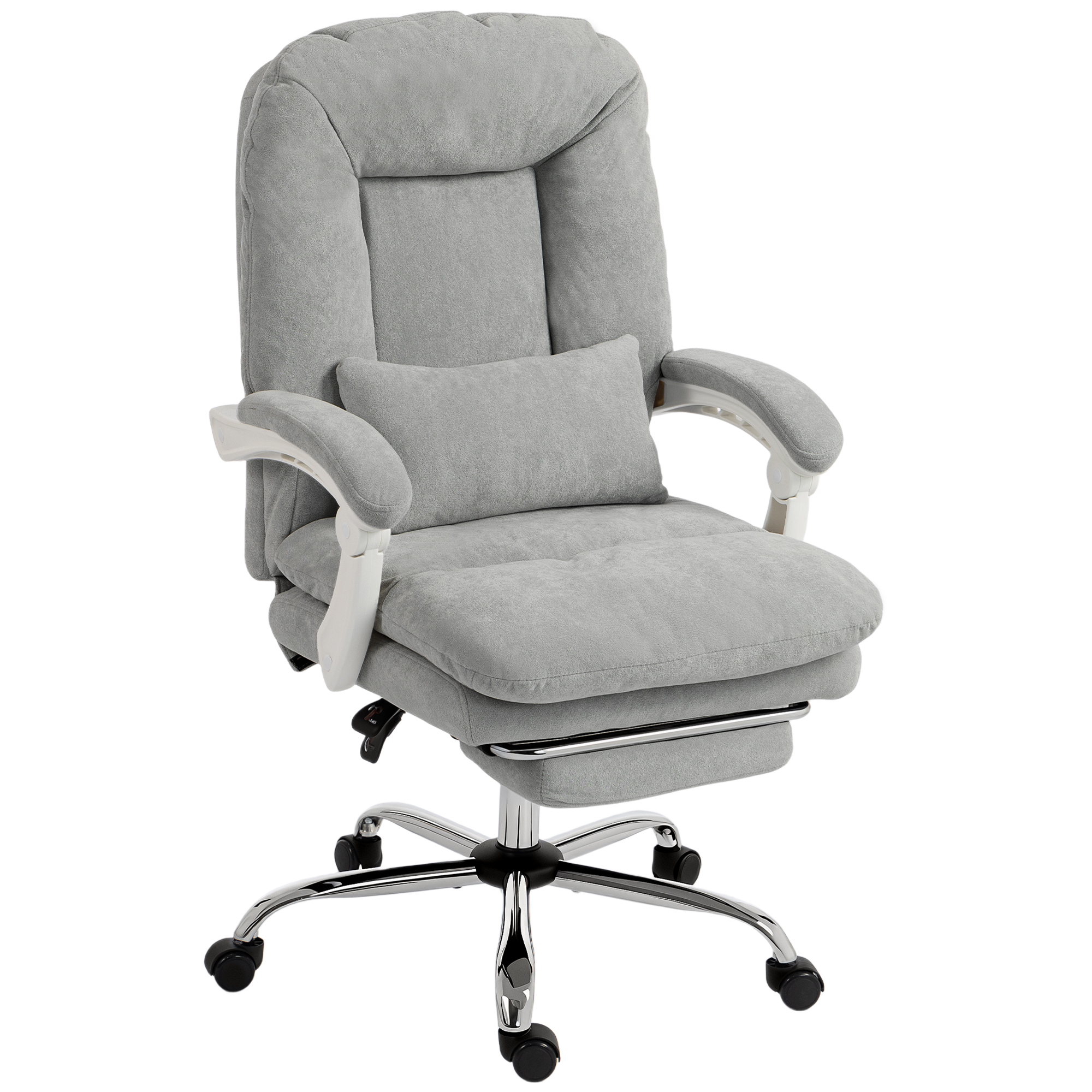 HOMCOM Silla de oficina ergonómica, sillón reclinable en terciopelo con soporte lumbar, altura ajustable, gris claro