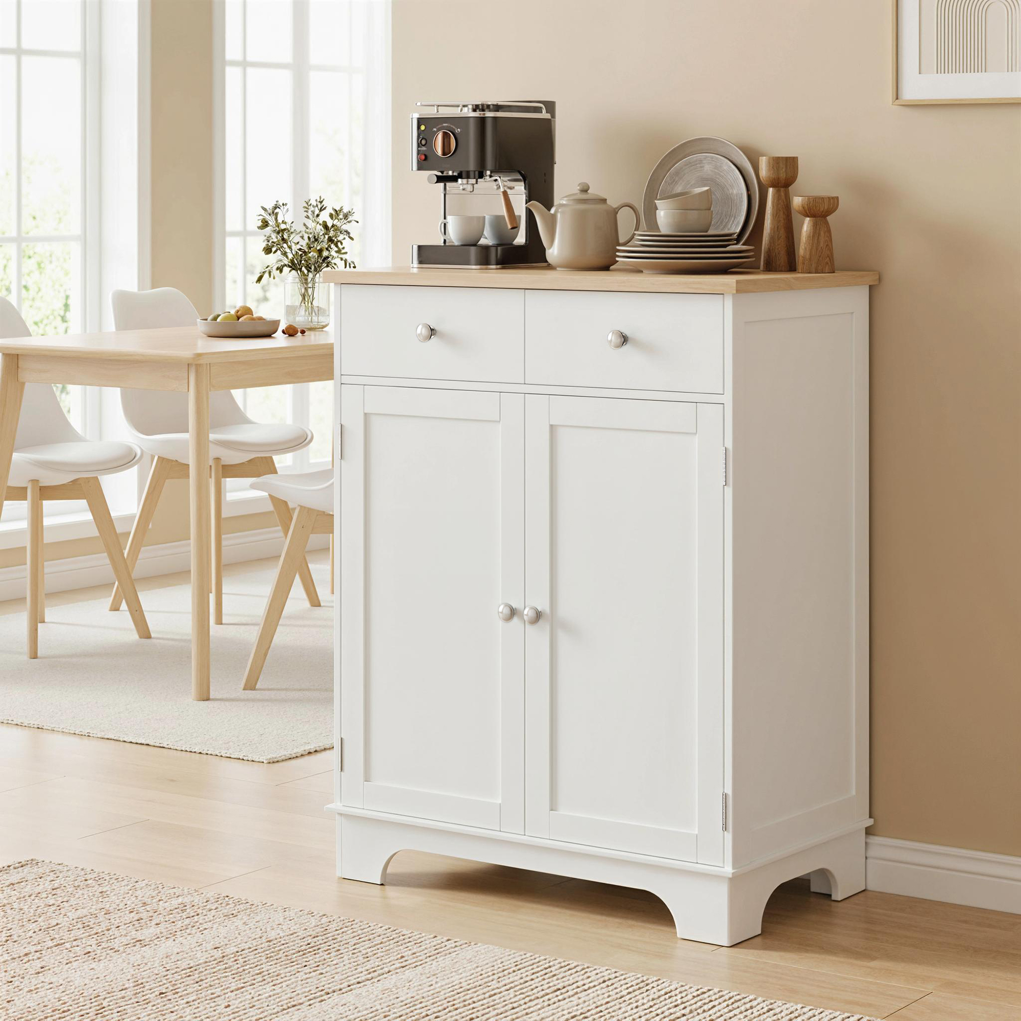 KOMFOTTEU Armoire à Friandises Blanche – Meuble De Rangement Cuisine 60x40x120 Cm, Buffet Double Porte Avec Étagères Réglables, Idéal Salon Ou Salle à Manger