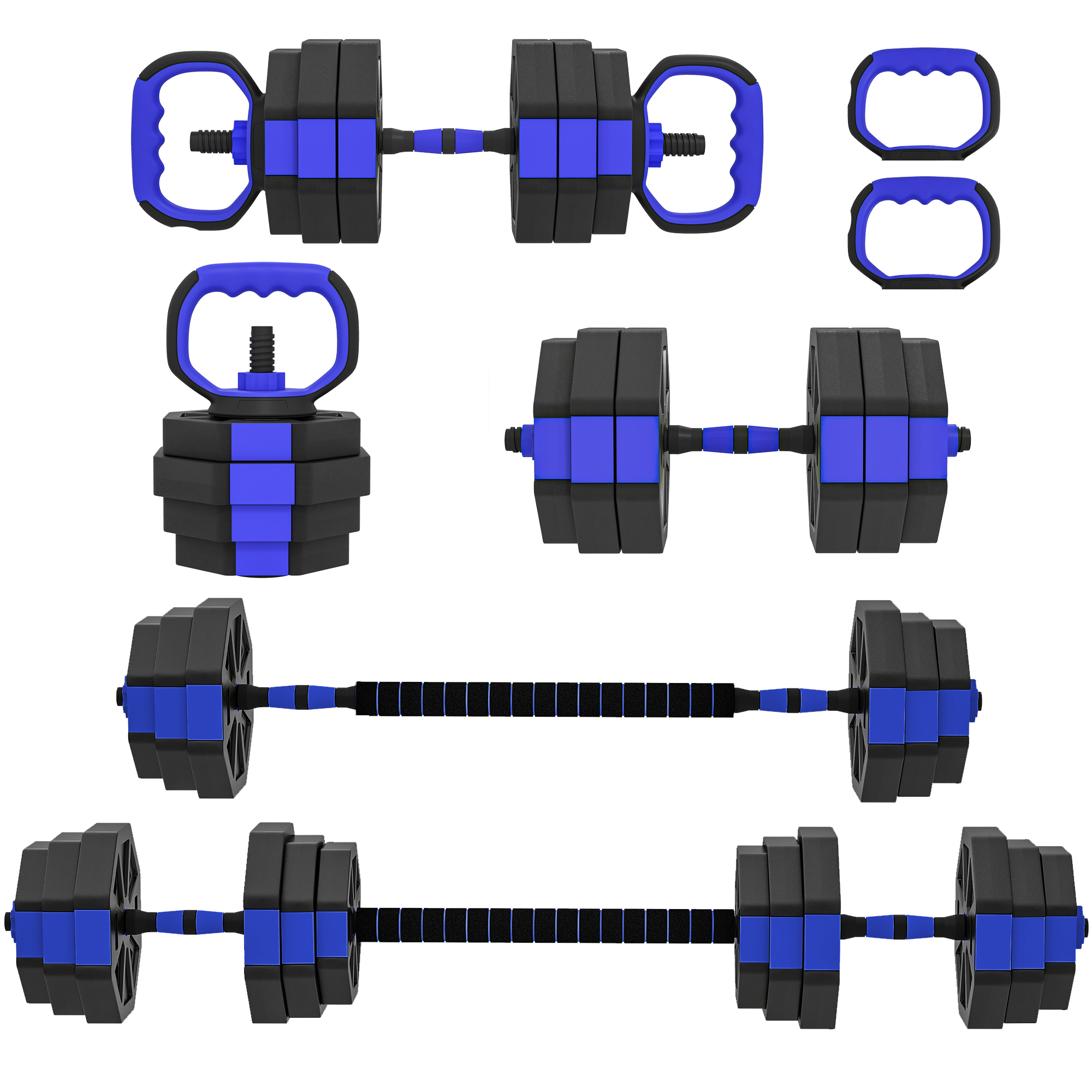 SPORTNOW Ensemble d'haltères musculation 4 en 1 haltère réglable 25 kg kettlebell, barre de musculation support pour pompes bleu