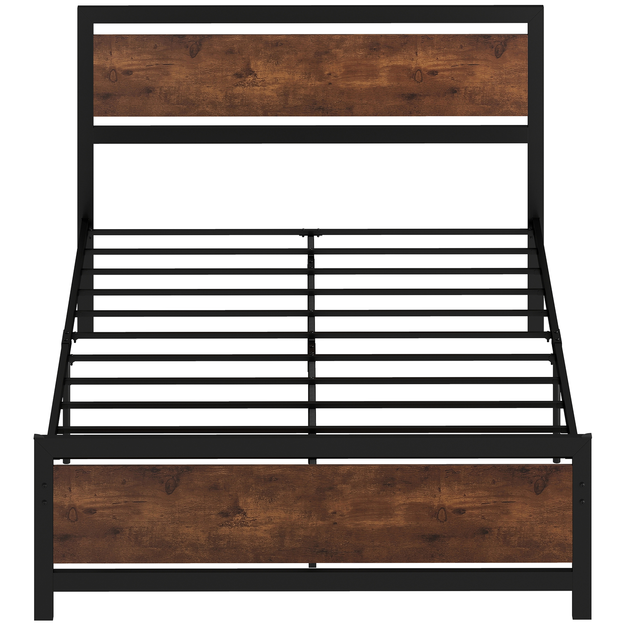 HOMCOM Cadre de lit double en acier avec sommier et tête de lit compatible matelas 190 x 140 cm brun rustique
