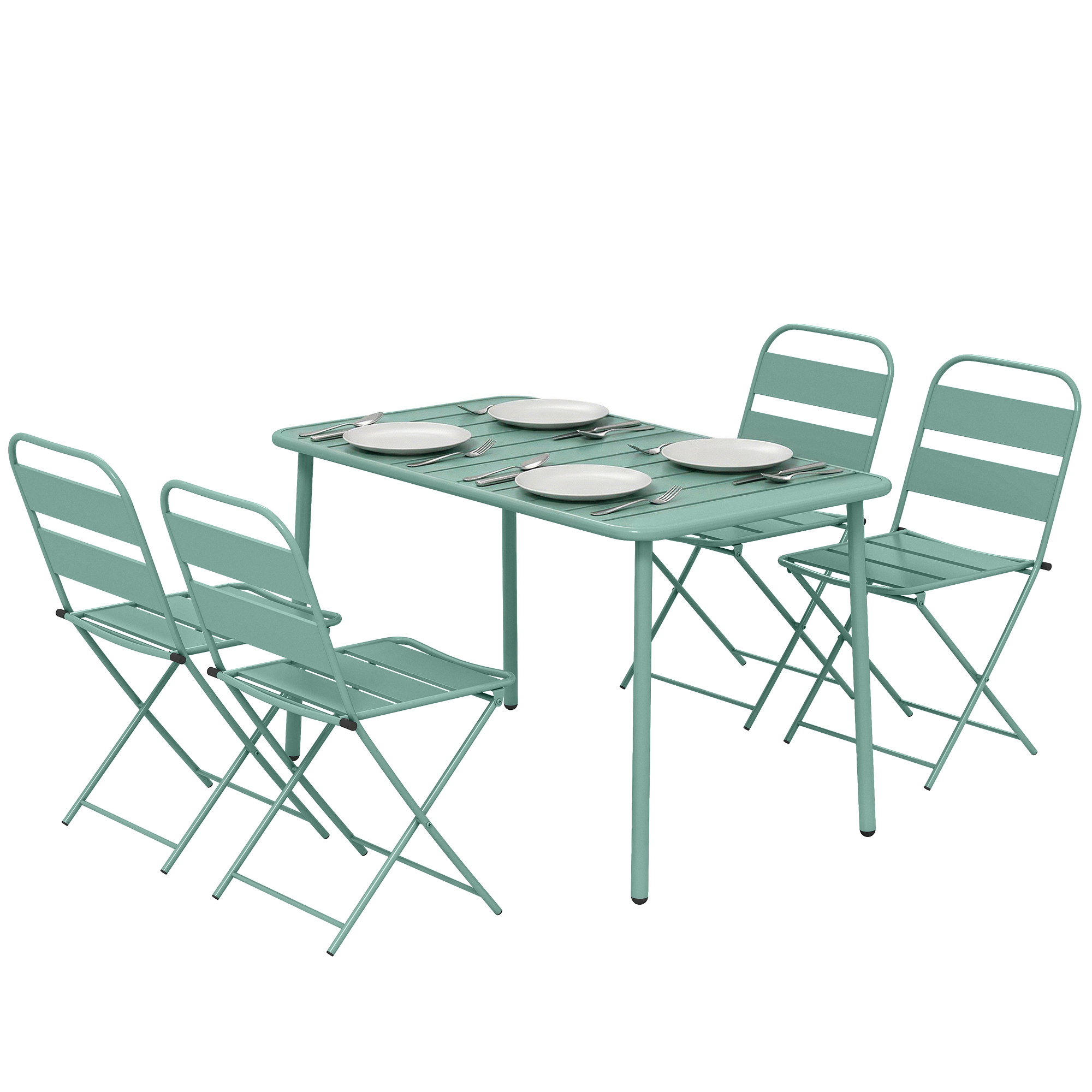 Outsunny Ensemble de Salle à Manger d'Extérieur 5 Pièces, Ensemble de Jardin pour 4 Personnes avec Plateau à Lattes et Chaises Pliantes, Vert Clair