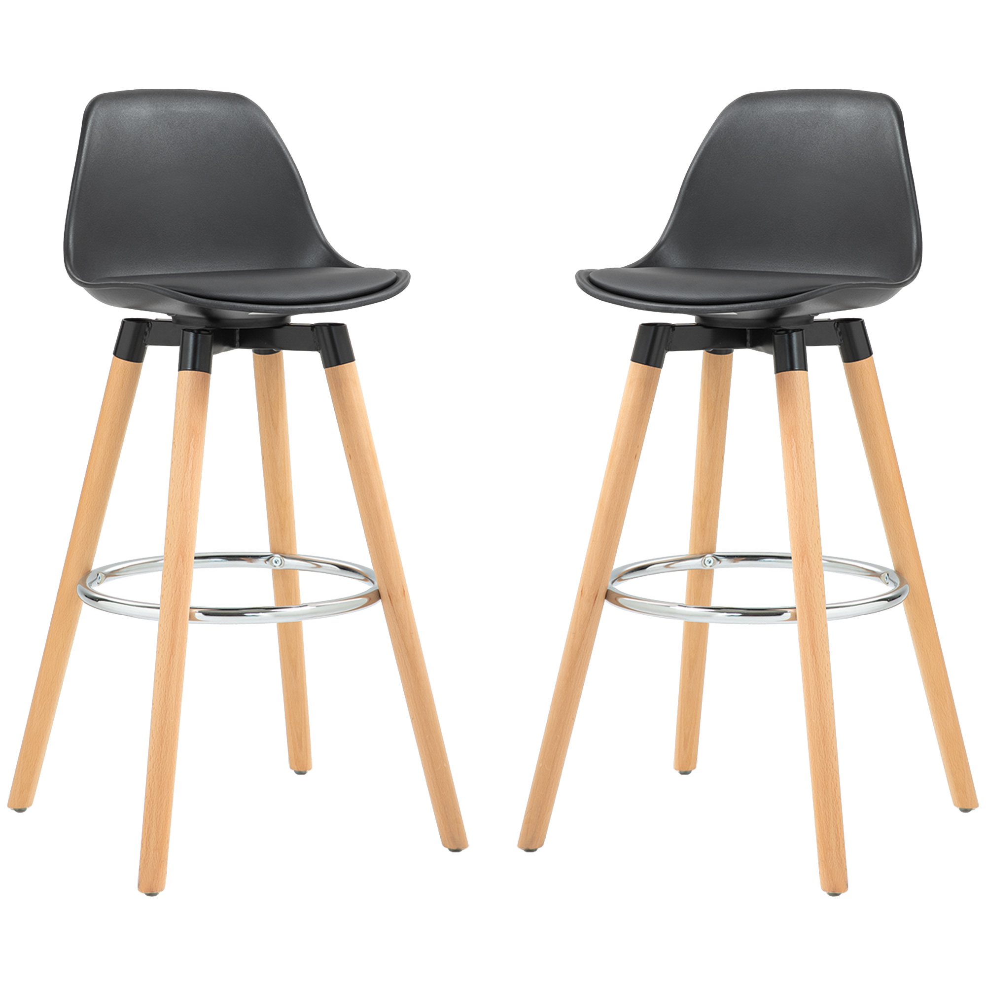 HOMCOM Lot de 2 tabourets de bar, chaises de bar avec dossier et repose-pieds, assise rembourrée, 43 x 43 x 91 cm, noir