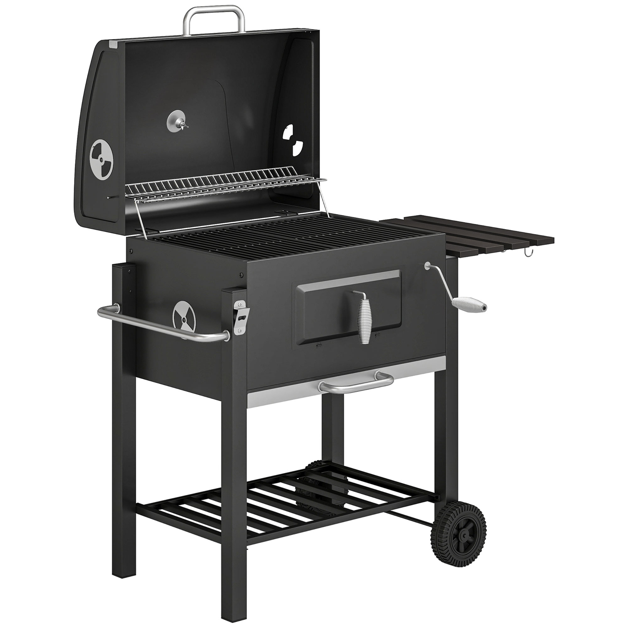Outsunny Grillwagen Holzkohlegrill BBQ Standgrill Edelstahl Schwarz 113x65x108cm für Garten & Terrasse Aosom.de