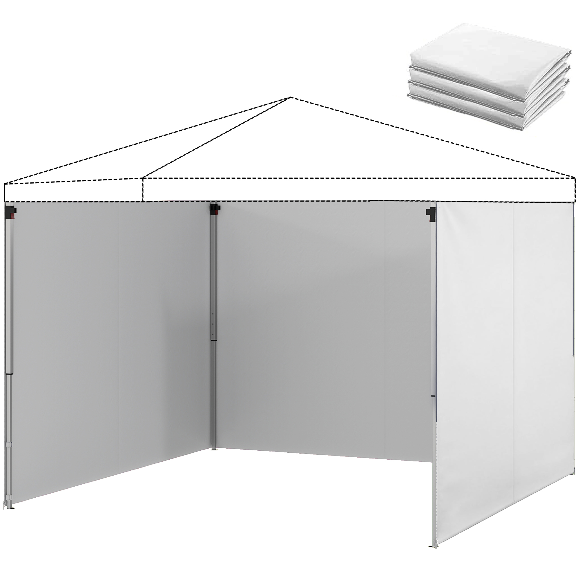 Outsunny Lot de 3 parois latérales pour tonnelle de 3 x 3 m, Panneaux Latéraux pour pavillon, fermeture éclair tissu Oxford blanc