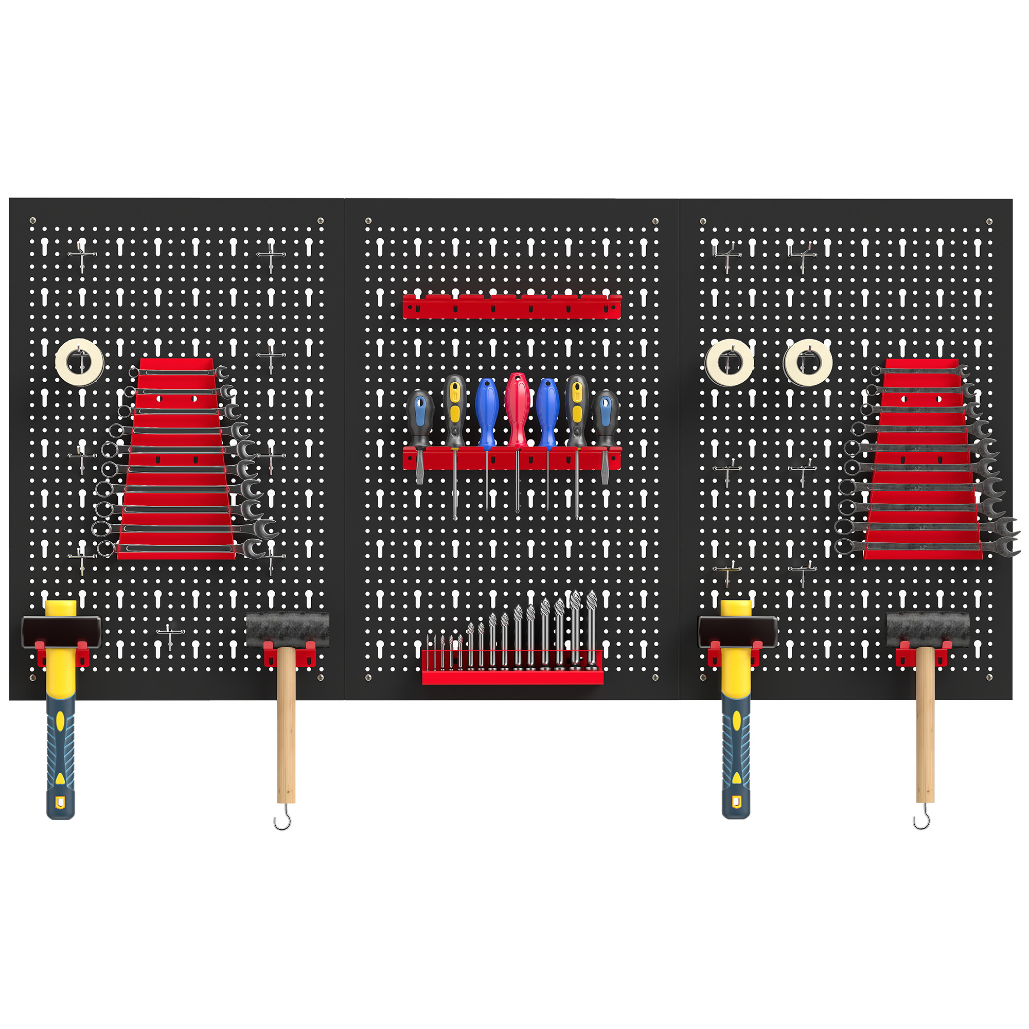 HOMCOM panneau perforé mural 600 x 400 mm, organiseur garage en acier avec 3 panneaux perforés, noir et rouge
