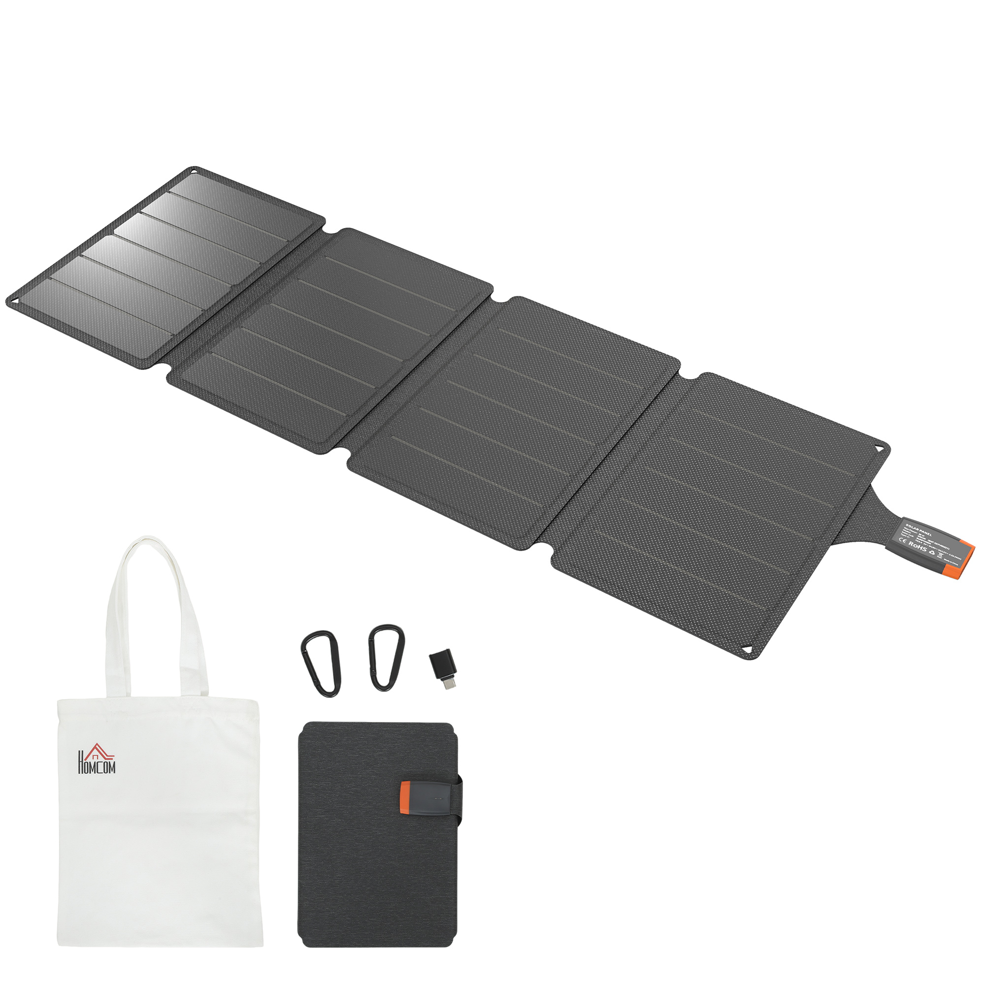 HOMCOM Chargeur solaire pliable 36W panneau solaire portable ports type-C et USB-a imperméable IP67 89,8 x 27,9 x 1 cm gris