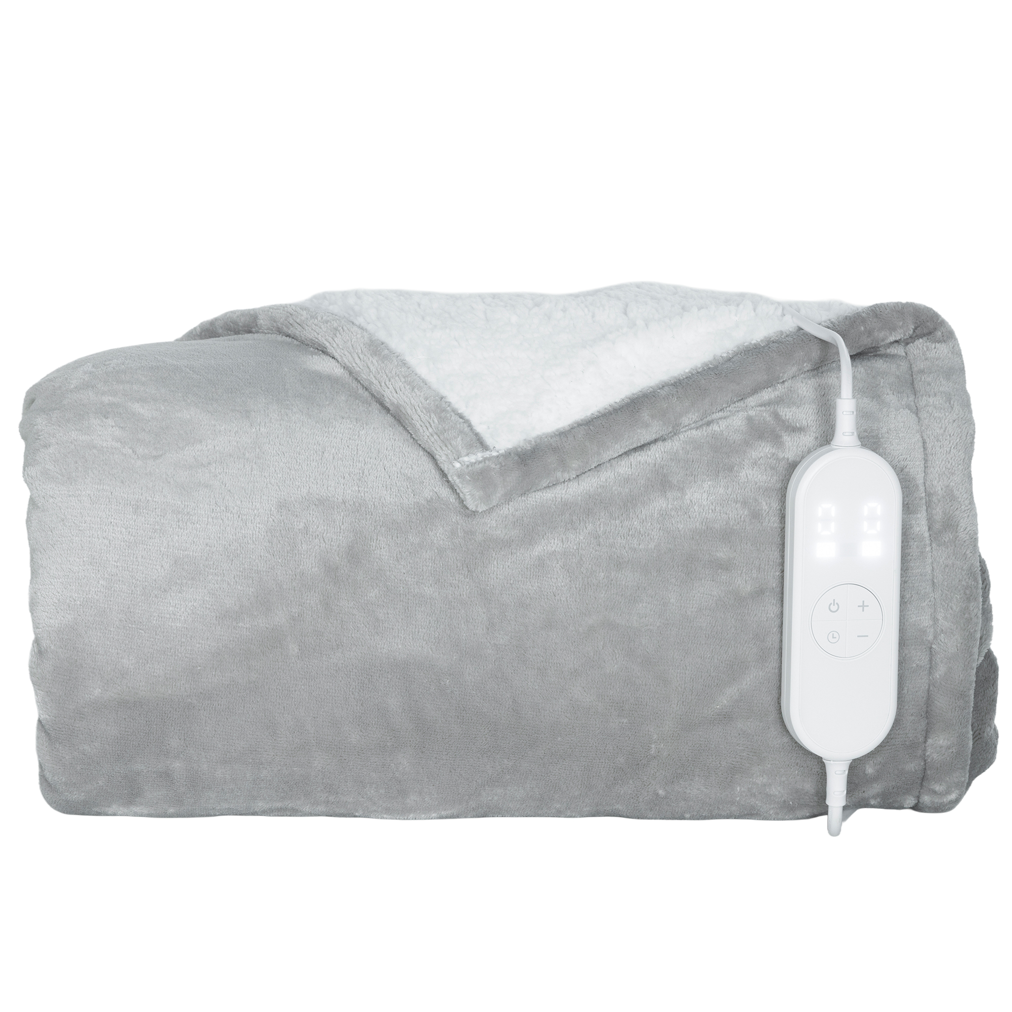 HOMCOM Couverture chauffante, plaid chauffant, 10 niveaux de chauffage, minuterie 10H, lavable en machine, 180x130cm, gris