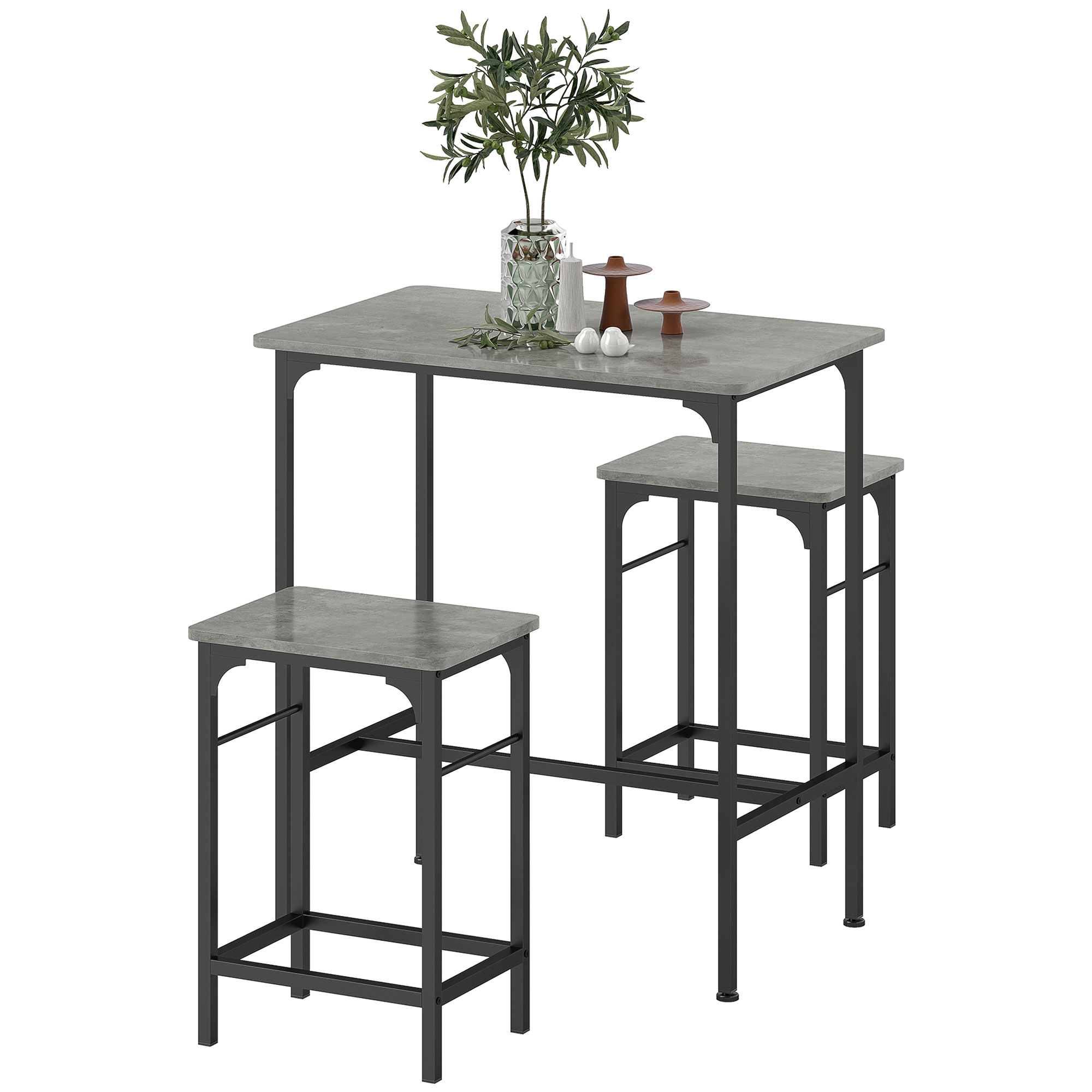 HOMCOM Ensemble table de bar avec 2 tabourets, cadre en acier pour cuisine, salle à manger et salon, gris