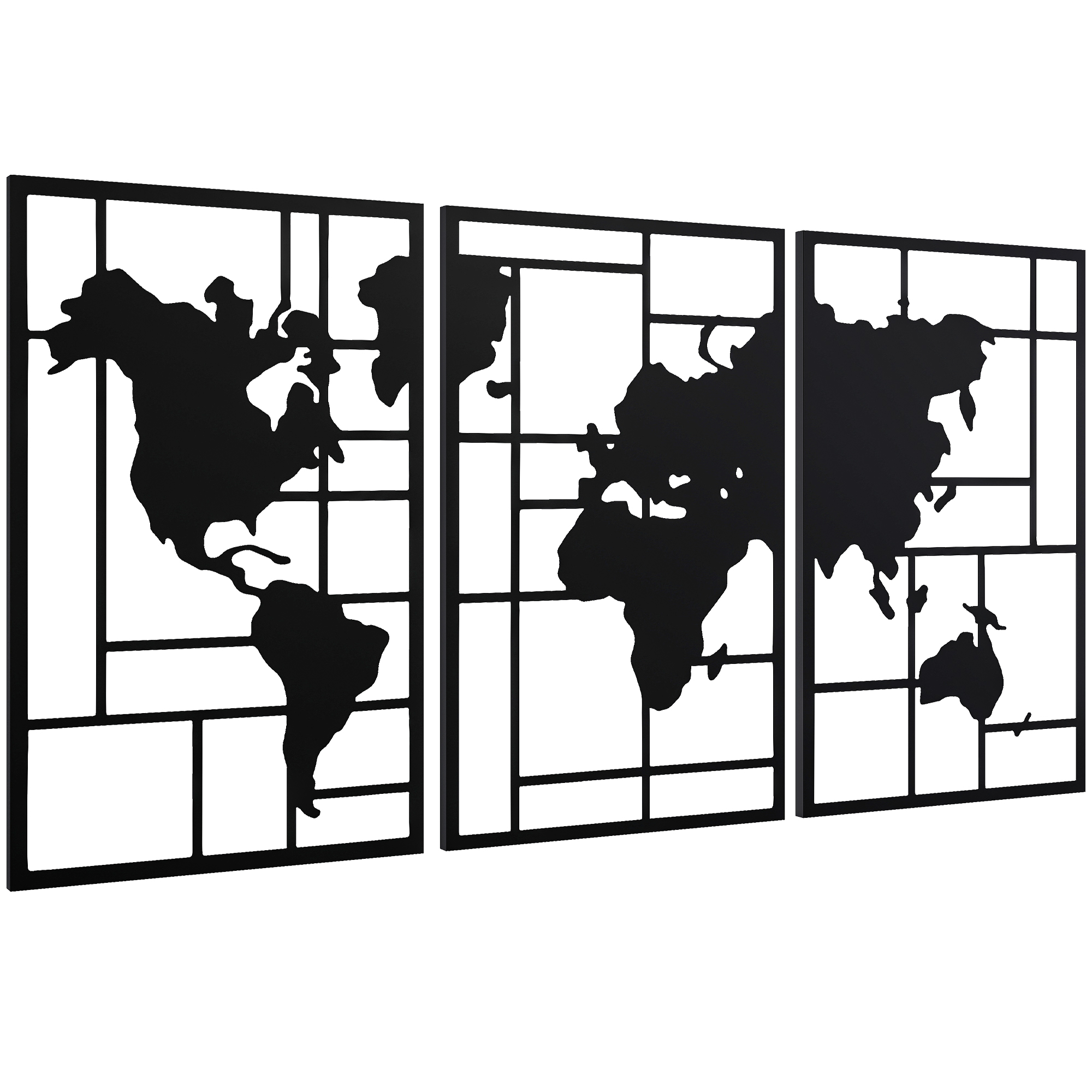 HOMCOM Lot de 3 décorations murales en métal moderne, sculpture murale en métal géométriques abstraites, 50 x 80 cm, noir