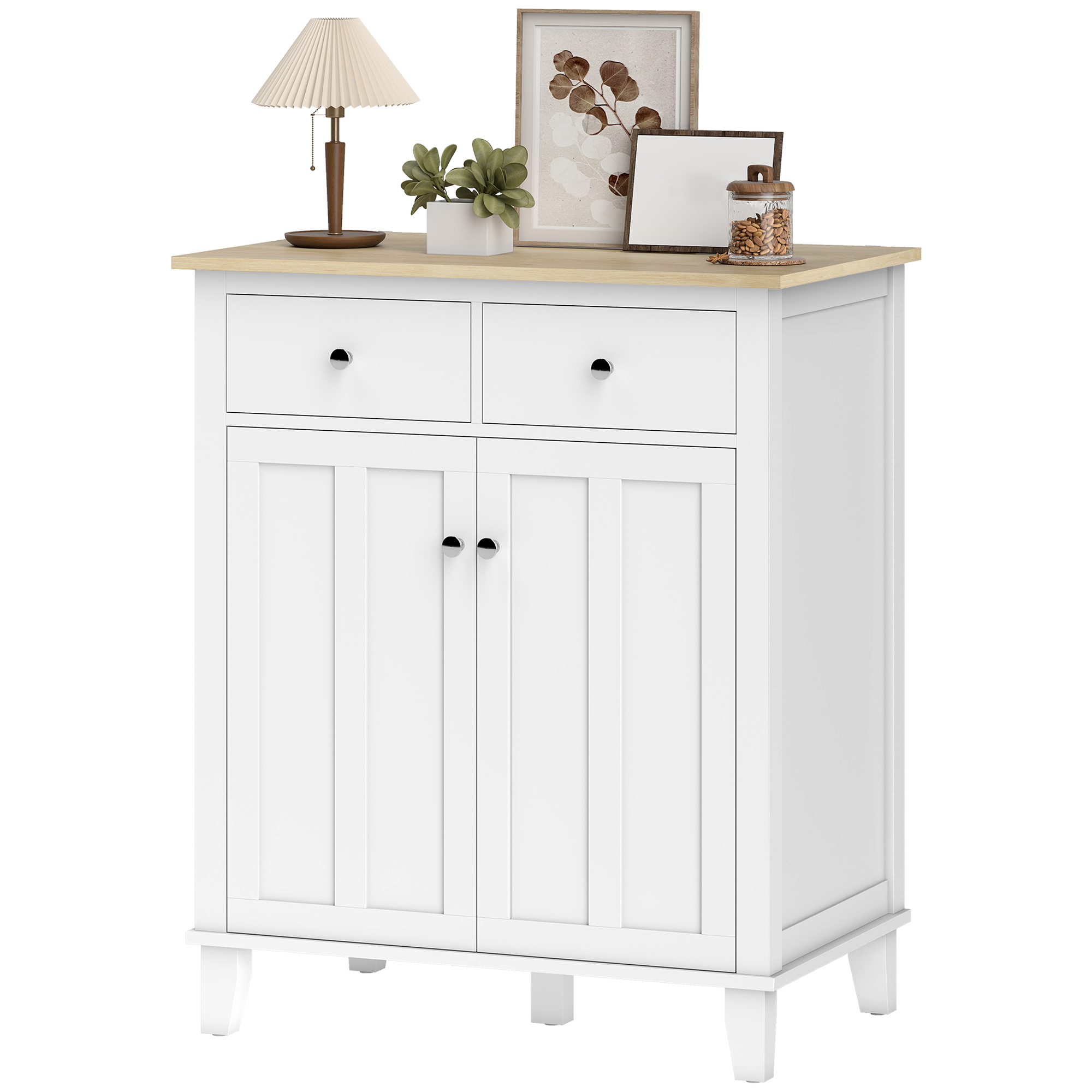 HOMCOM Buffet de cuisine meuble de rangement pour chambre, salon bureau avec 2 portes 2 tiroirs 76 x 48 x 91 cm blanc