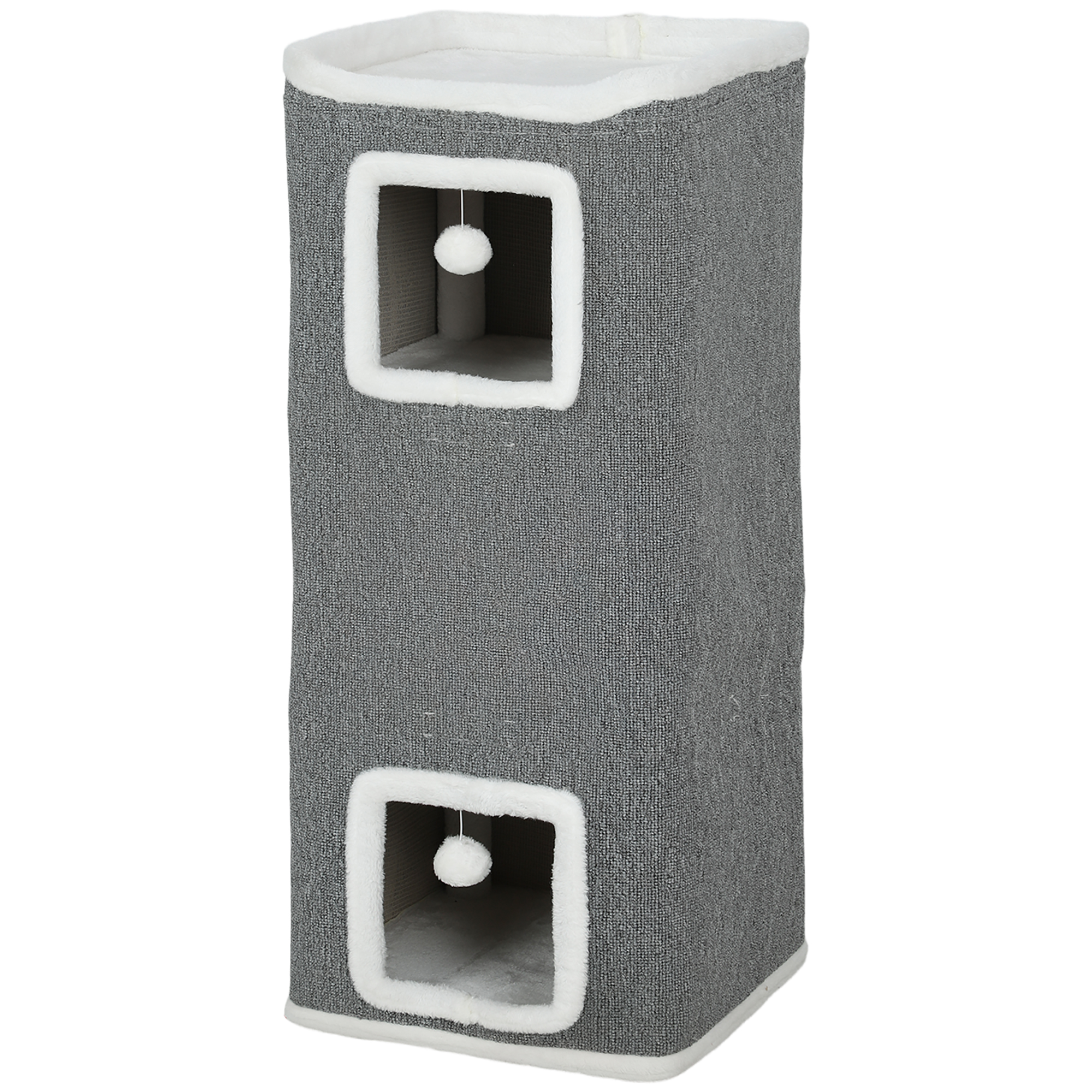 PawHut Tour pour chat 4 niveaux, arbre à chat stable boules de jeu plateforme supérieure bord en peluche, 41x 41 x 100 cm, gris