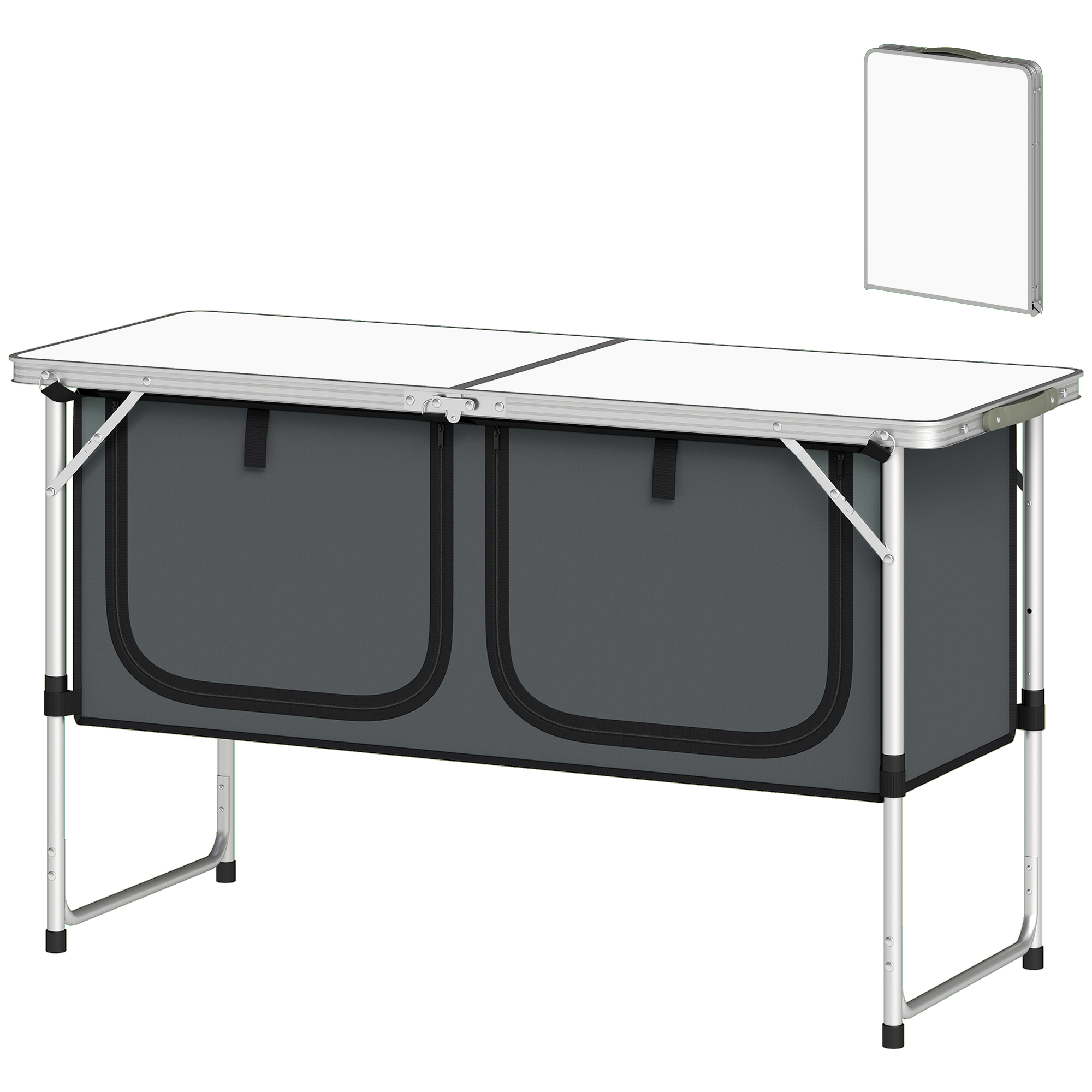 Outsunny Armoire de Camping Pliante en Aluminium avec Rangement pour Pique-nique, Barbecue, Extérieur, 120x47x70cm, Argent
