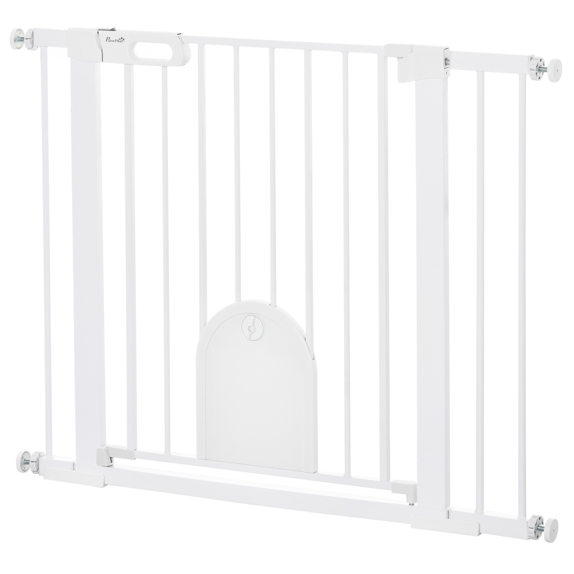 Meilleurs prix pour PawHut Barrière de sécurité animaux avec porte fermeture automatique système de double verrouillage, acier blanc
