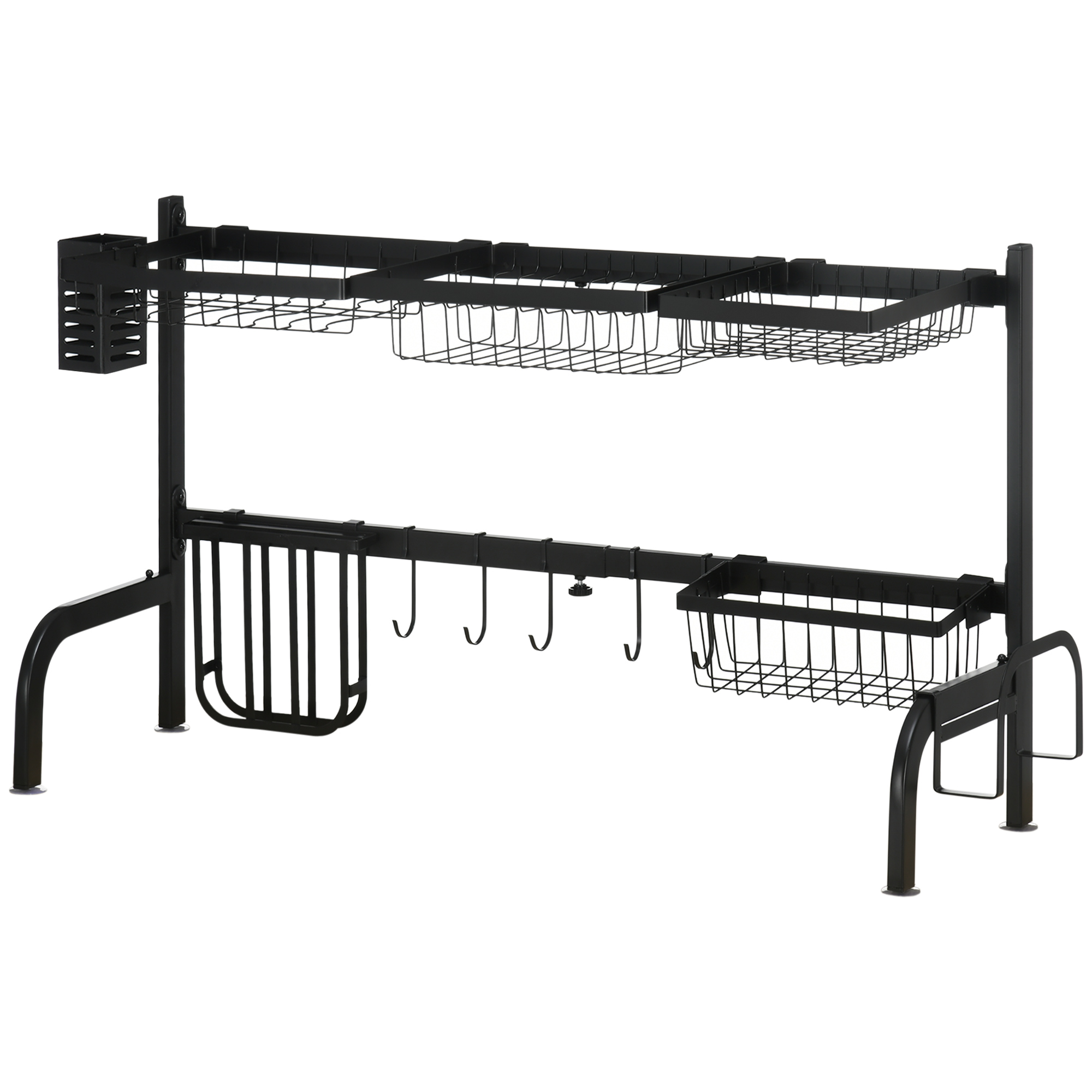 HOMCOM Égouttoir à vaisselle au-dessus de l'évier séchoir à vaiselle 2 niveaux, modulables en acier, 93 x 30 x 52 cm, noir