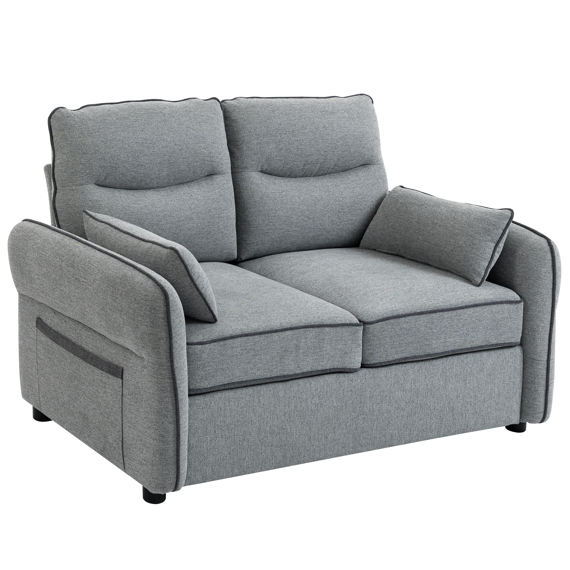 HOMCOM Canapé 2 places, canapé de salon en velours égyptien, 2 oreillers inclus, poche latérale, 136 x 81 x 90 cm, gris