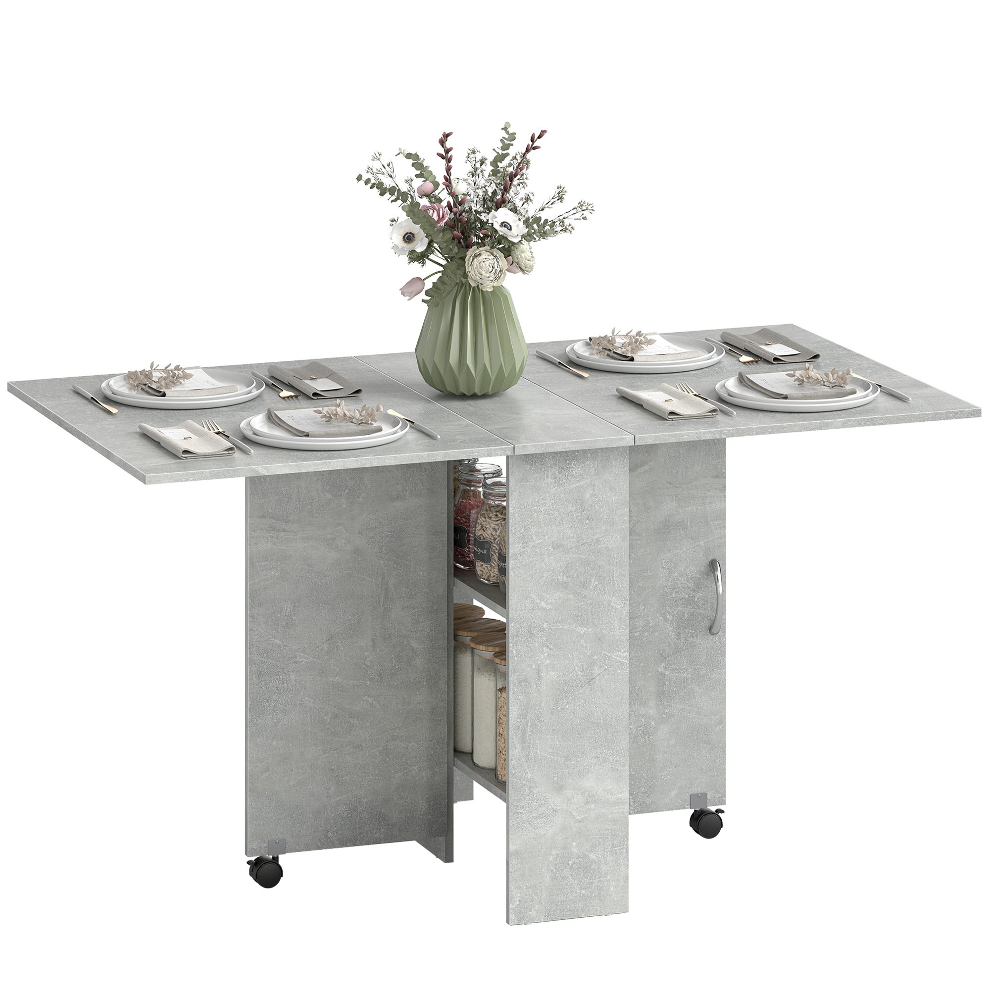 HOMCOM Table pliante de cuisine salle à manger amovible sur roulettes 75L x 140l x 74H cm 2 étagères intégrées en bois