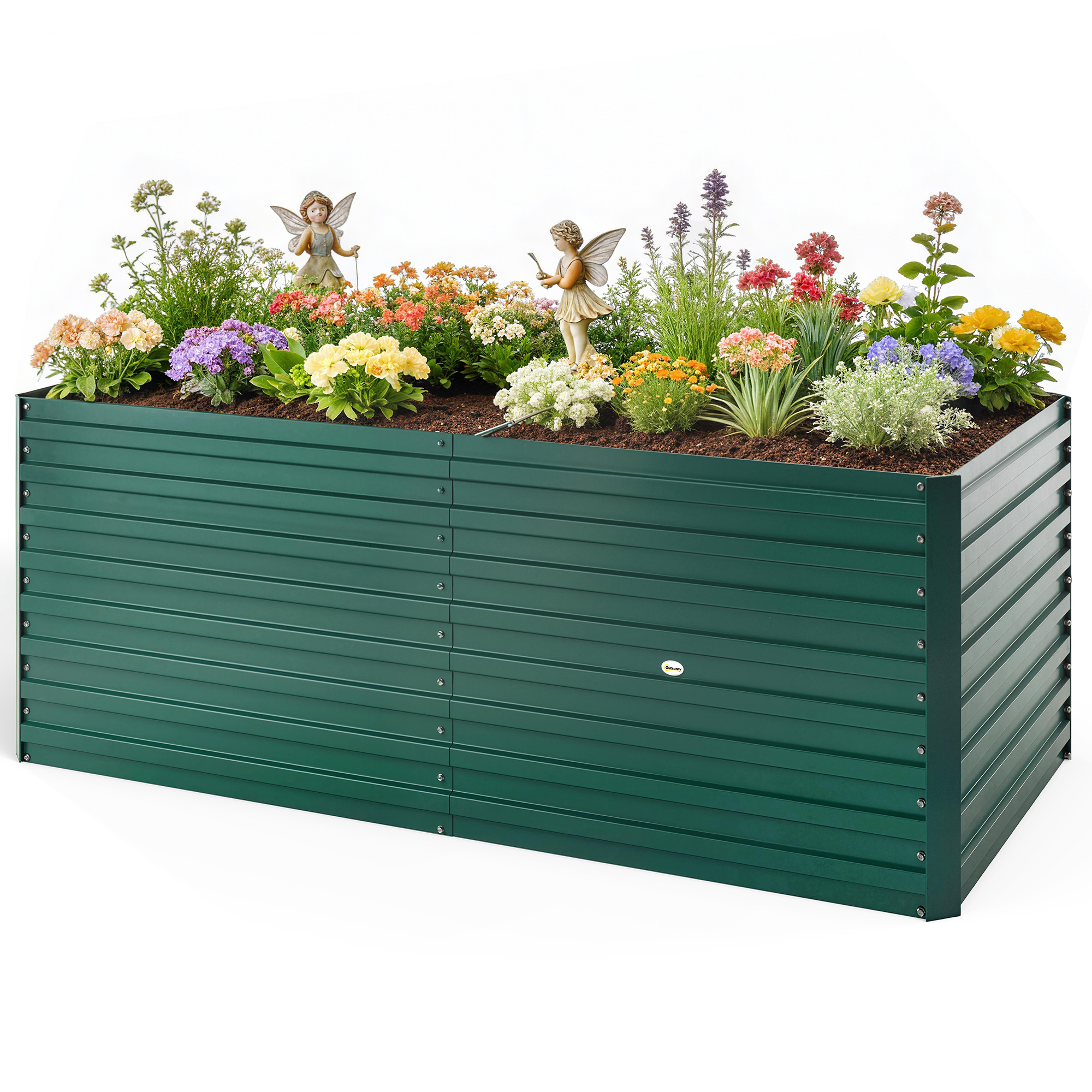 Outsunny Jardinière surélevée galvanisée rectangulaire pour l'extérieur - fond ouvert - 160 x 80 x 60 cm, vert