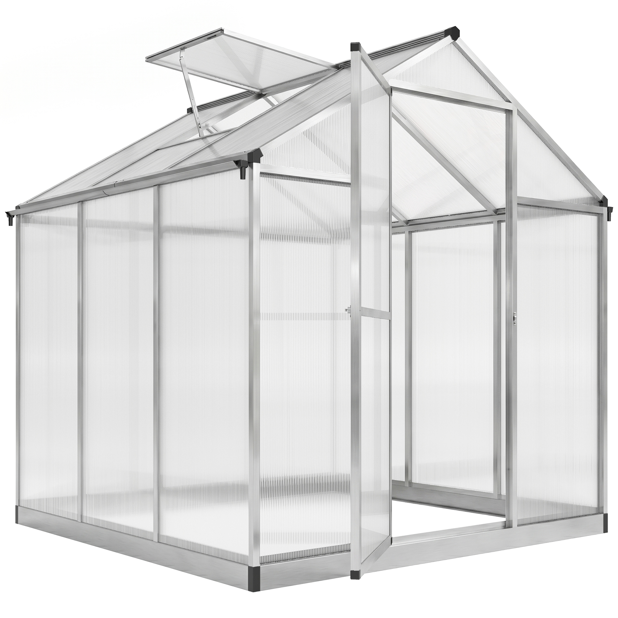 Outsunny Gewächshaus aus Aluminium und Polycarbonat in 4,6 m², Maße 2,42L x 1,9B x 1,95H m, Lüftungsfenster, Tür mit Riegel Aosom
