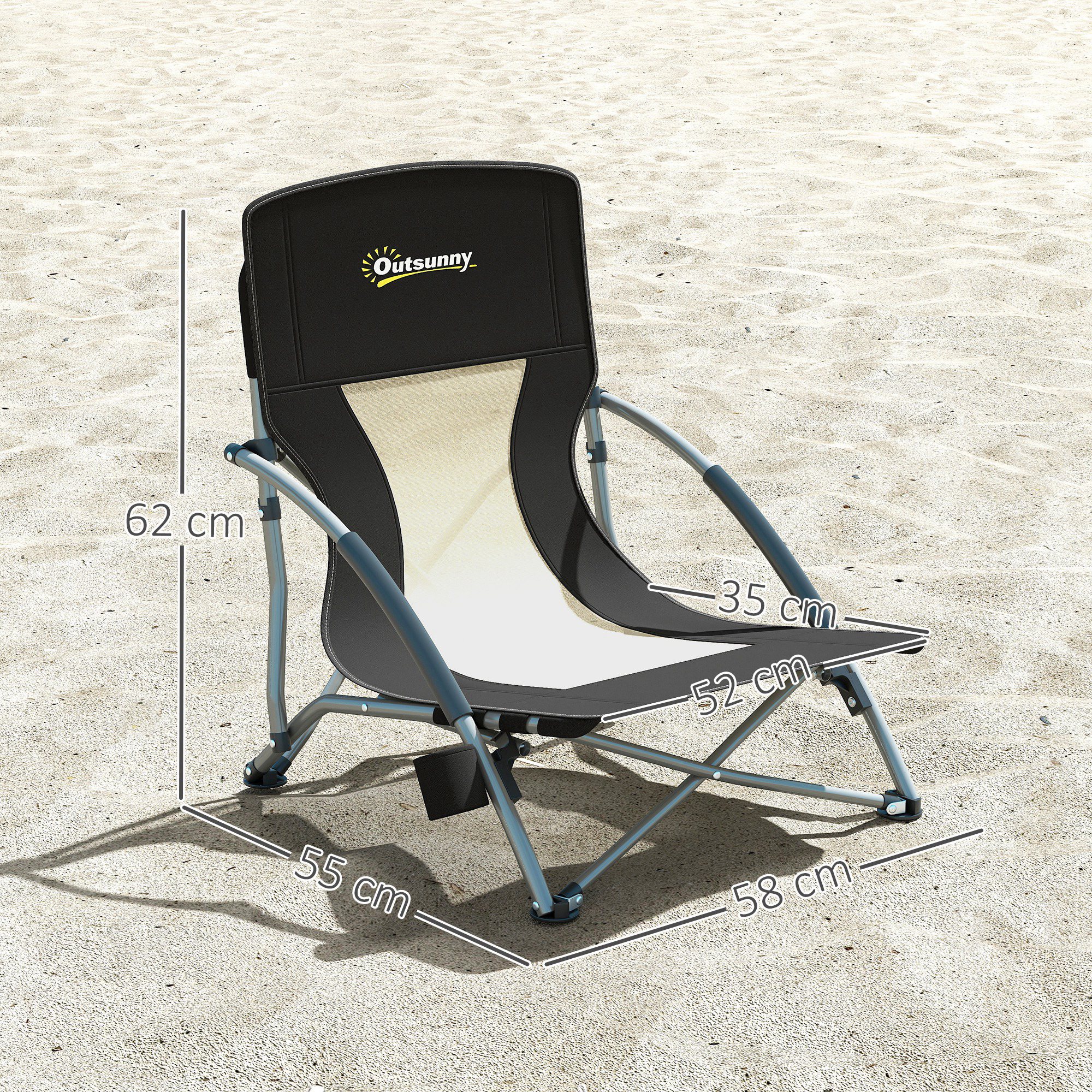 Lot De 2 Chaises De Plage Outsunny – Pliables, 2,7 Kg, Dossier Maille, Porte-gobelet, Sac De Transport