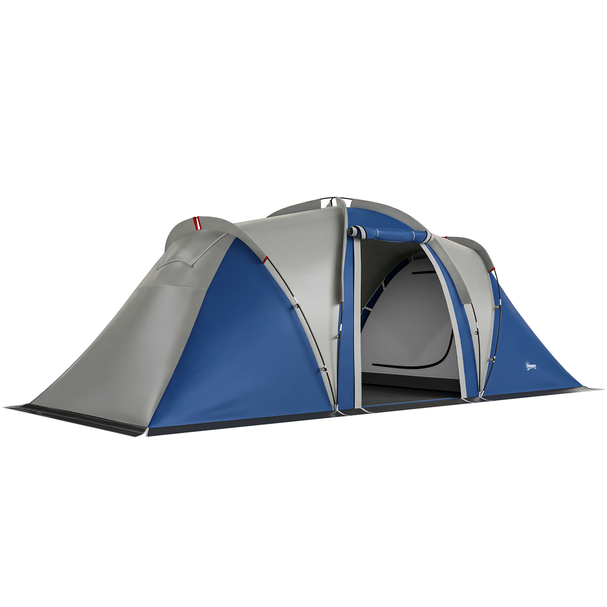 Outsunny Tente de Camping Double Couche Tunnel Familiale 4-5 Personnes 2 Chambres et Séjour pour 12 Personnes Bleu