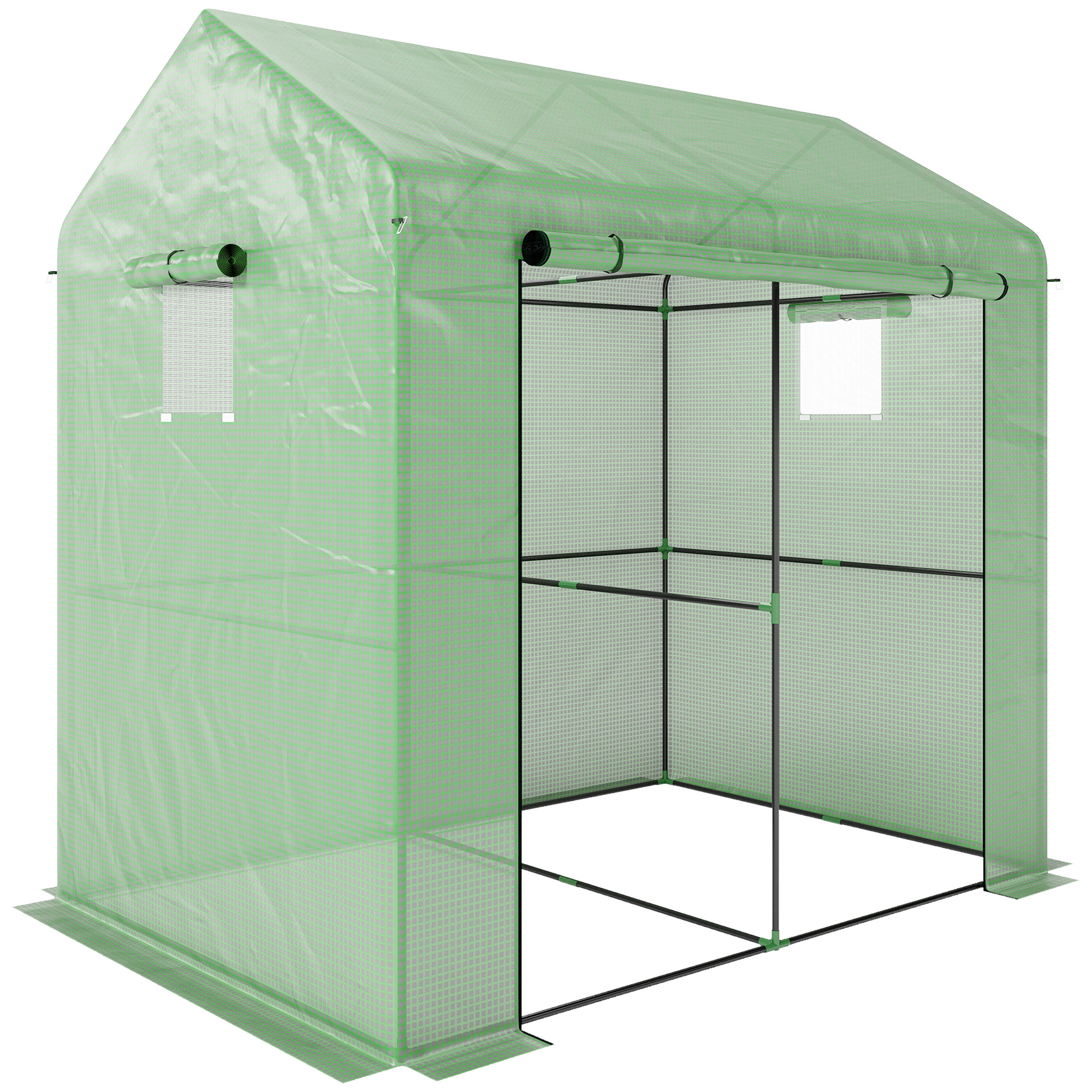 Outsunny Foliengewächshaus winddichtes Treibhaus mit Doppeltüren und Seitenfenster UV-Schutz PE grün für Garten und Pflanzen Aosom.de