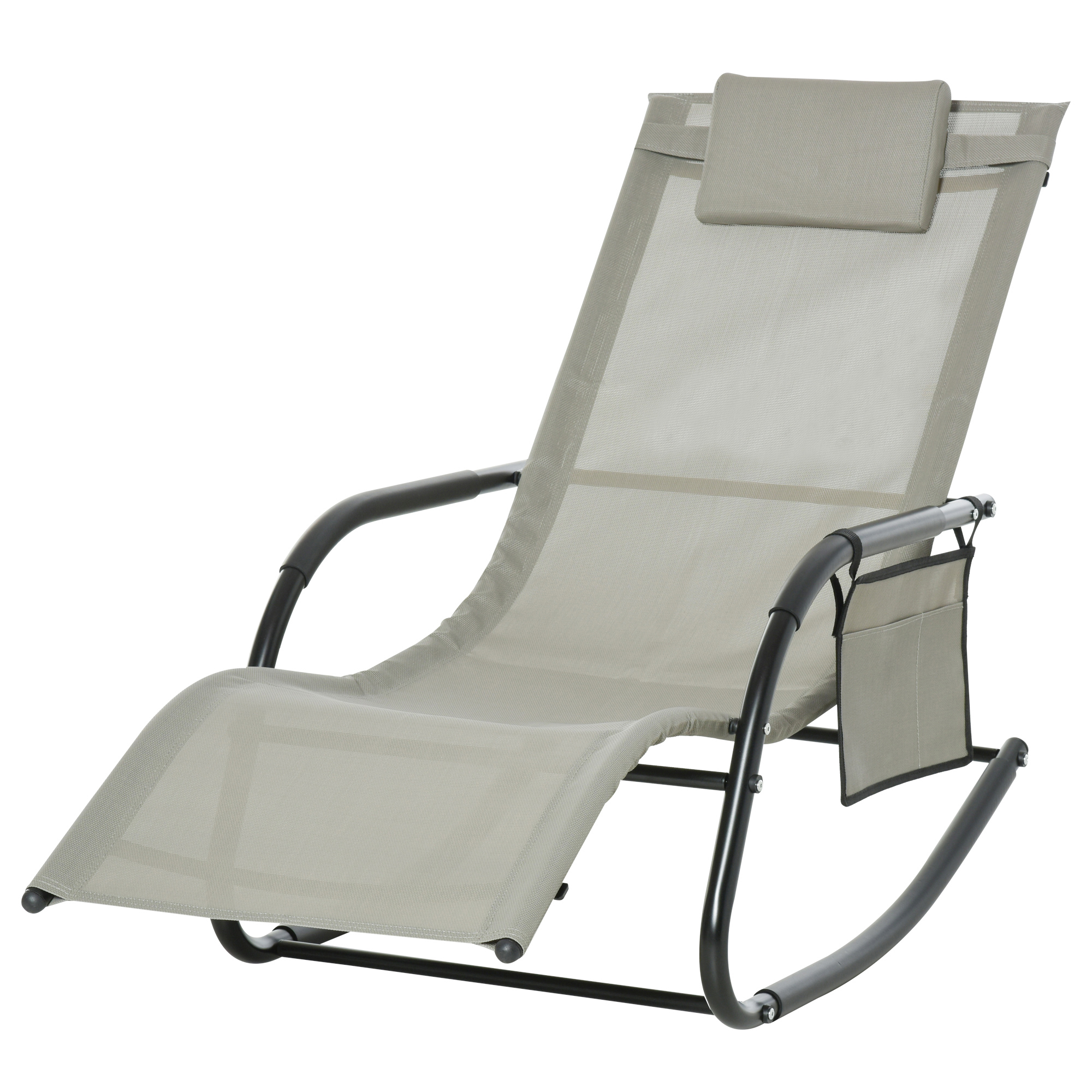 Outsunny Schaukelstuhl Schwingsessel Gartenliege 150 x 62 x 88 cm, Metall & Mesh Schwarz Hellgrau, bequem für Garten & Terrasse Aosom.de