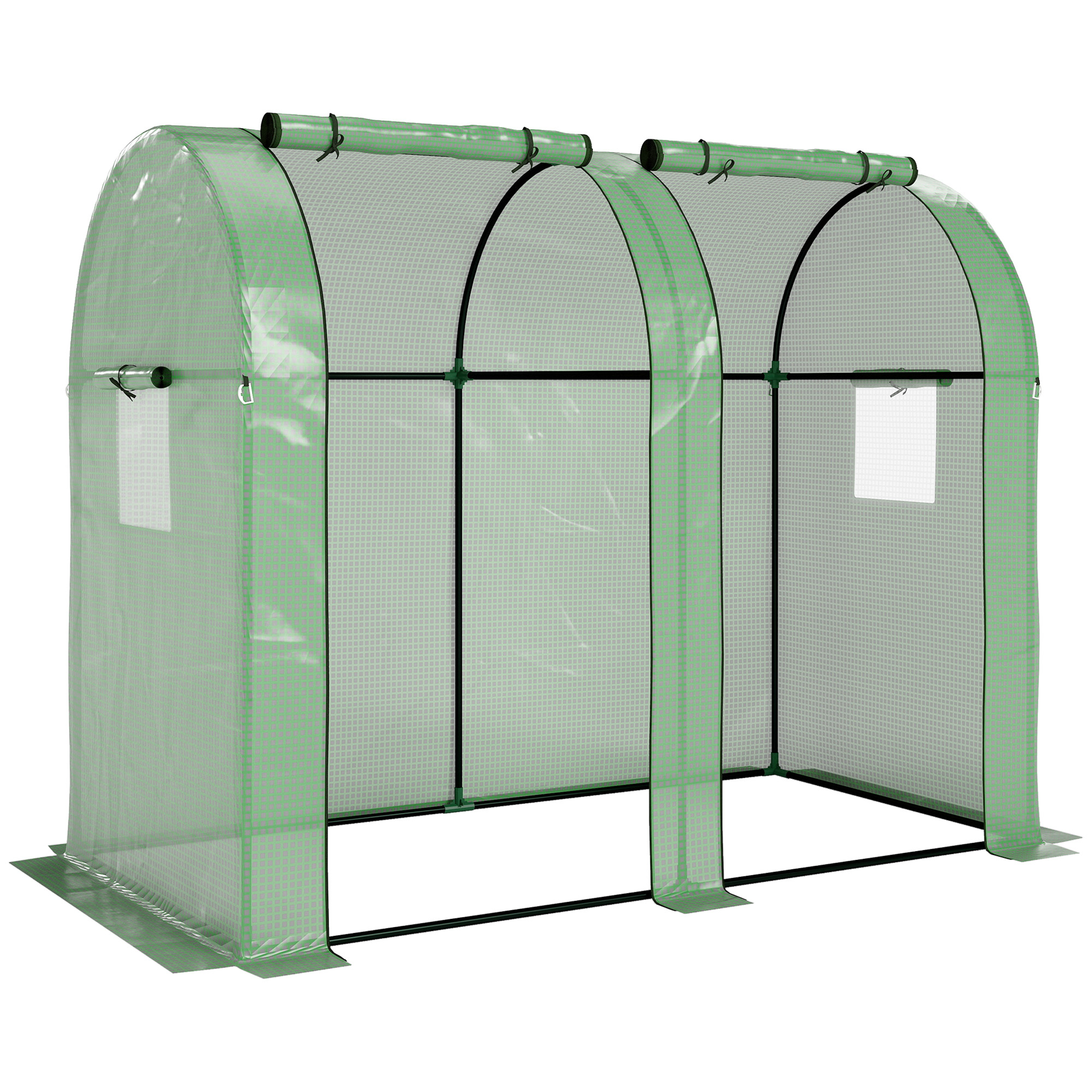 Outsunny Foliengewächshaus 2 Rolltüren winddicht mit Seitenfenster UV-Schutz für Garten Tomatenhaus aus PE in Grün Aosom.de