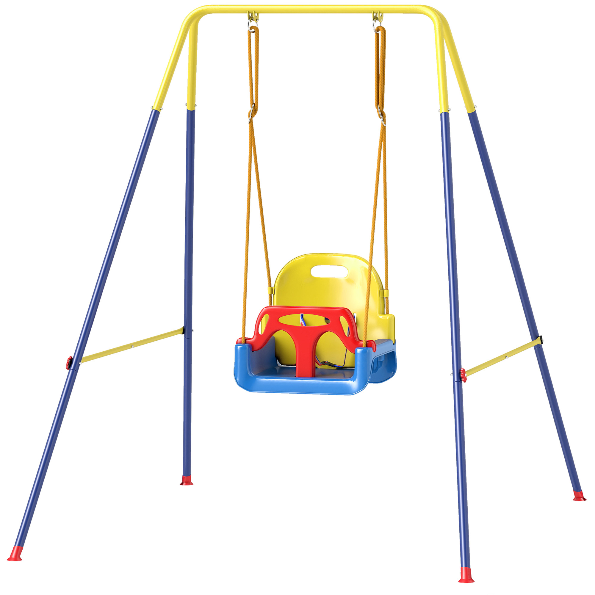 AIYAPLAY Portique Balançoire Enfants 3-en-1, Balançoire Pliable avec Siège Réglable, Intérieur et Extérieur, Multicolore