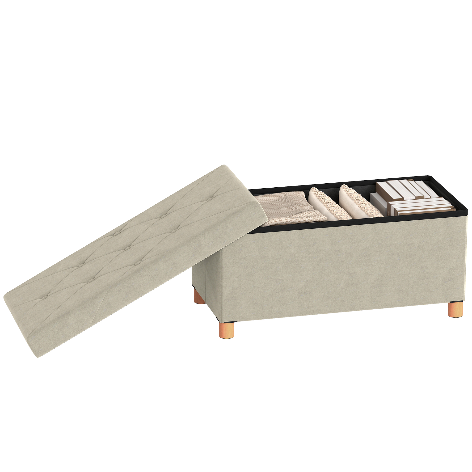 HOMCOM Banc de rangement bout de lit pliable volume 67 L capacité de charge 120 kg avec couvercle 76L x 38l x 38H cm crème