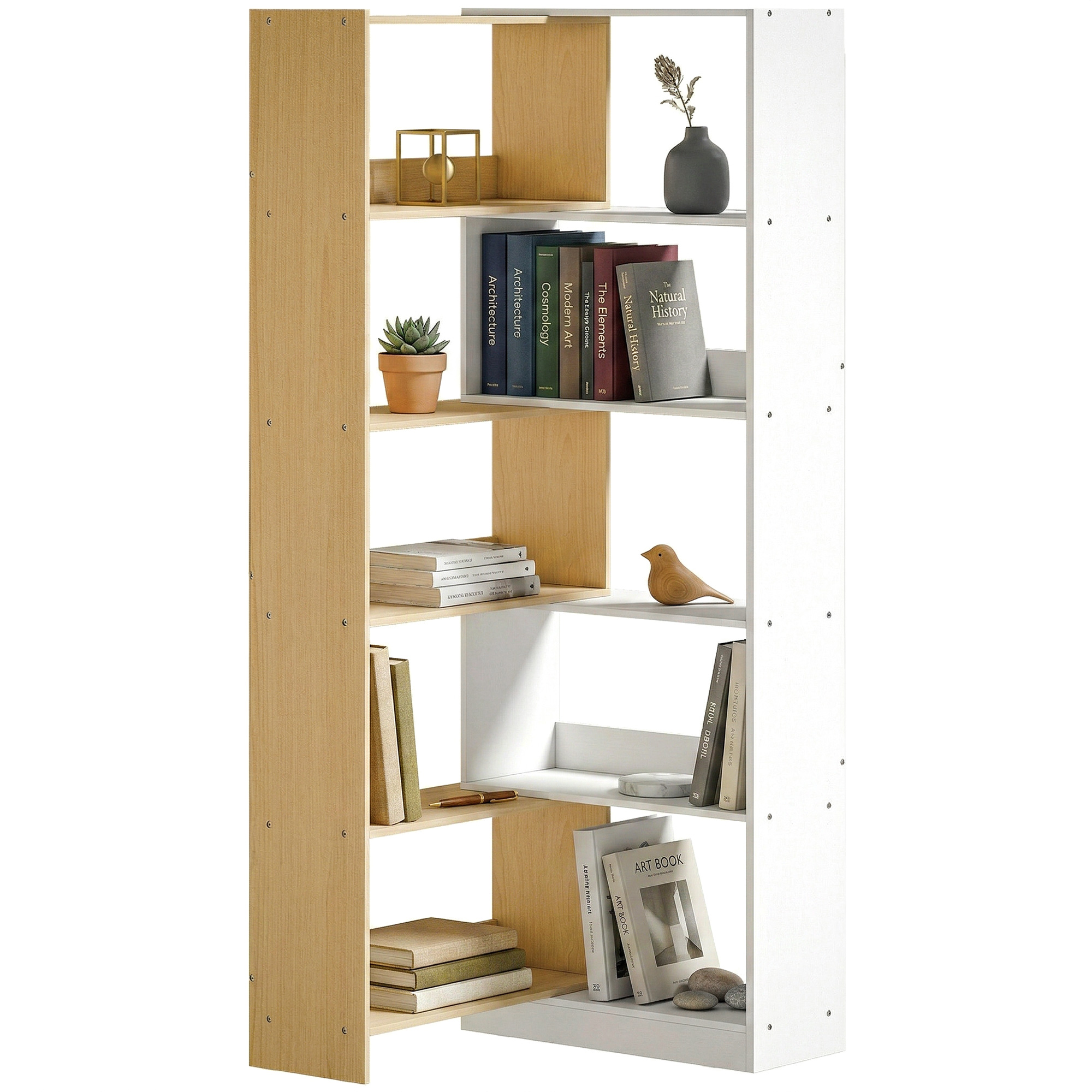 HOMCOM Bibliothèque d'angle rotative 350° à 5 niveaux, étagère de rangement extensible en forme L, 60-111x24x164cm, chêne