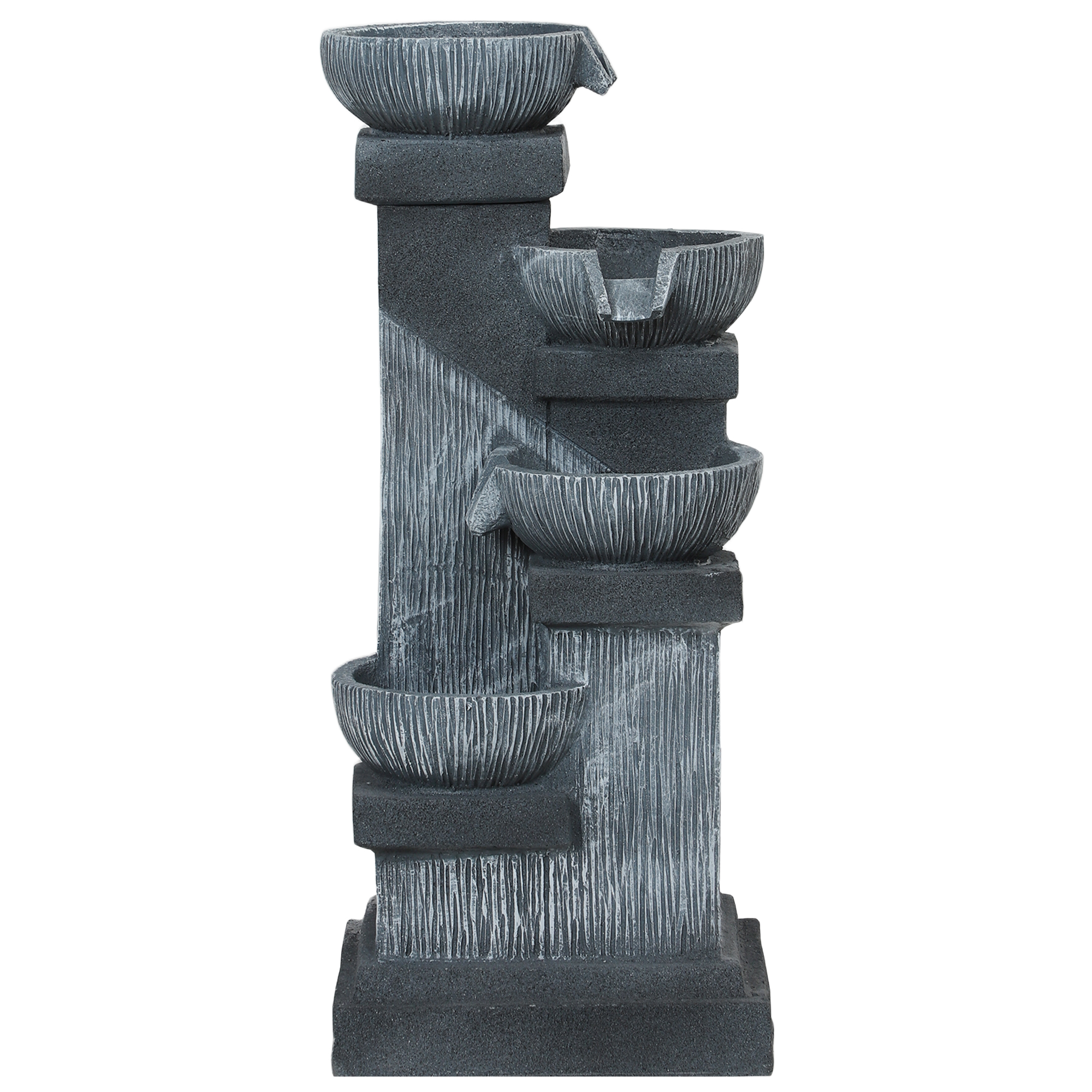 Outsunny Fontaine de Jardin Cascade énergie Solaire Fontaine d'eau 4 niveaux avec lumières LED, résine, 38 x 36 x 85 cm, gris
