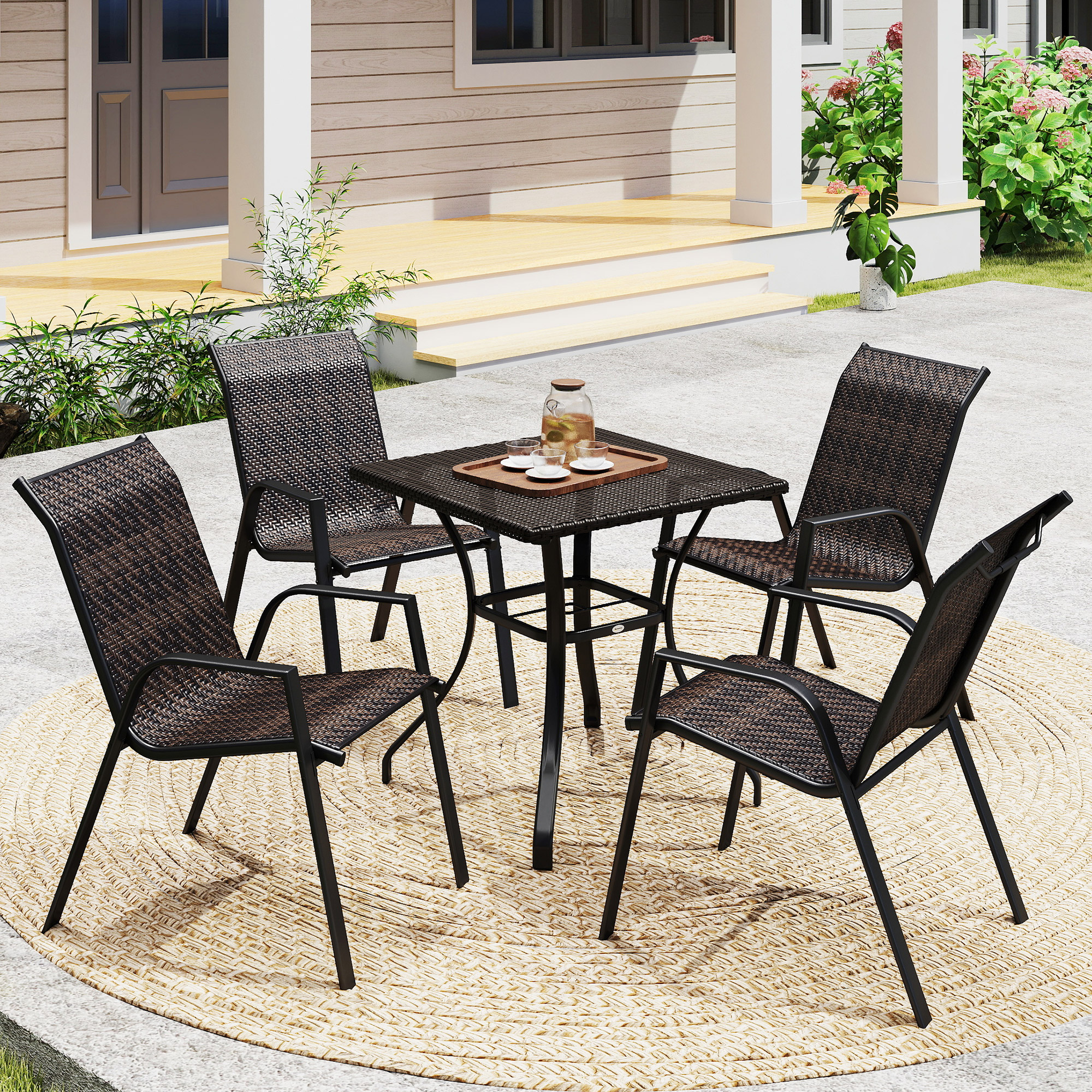 Lot De 4 Chaises De Jardin Empilables Outsunny – Maille Respirante, Dossier Haut Incliné, Noir