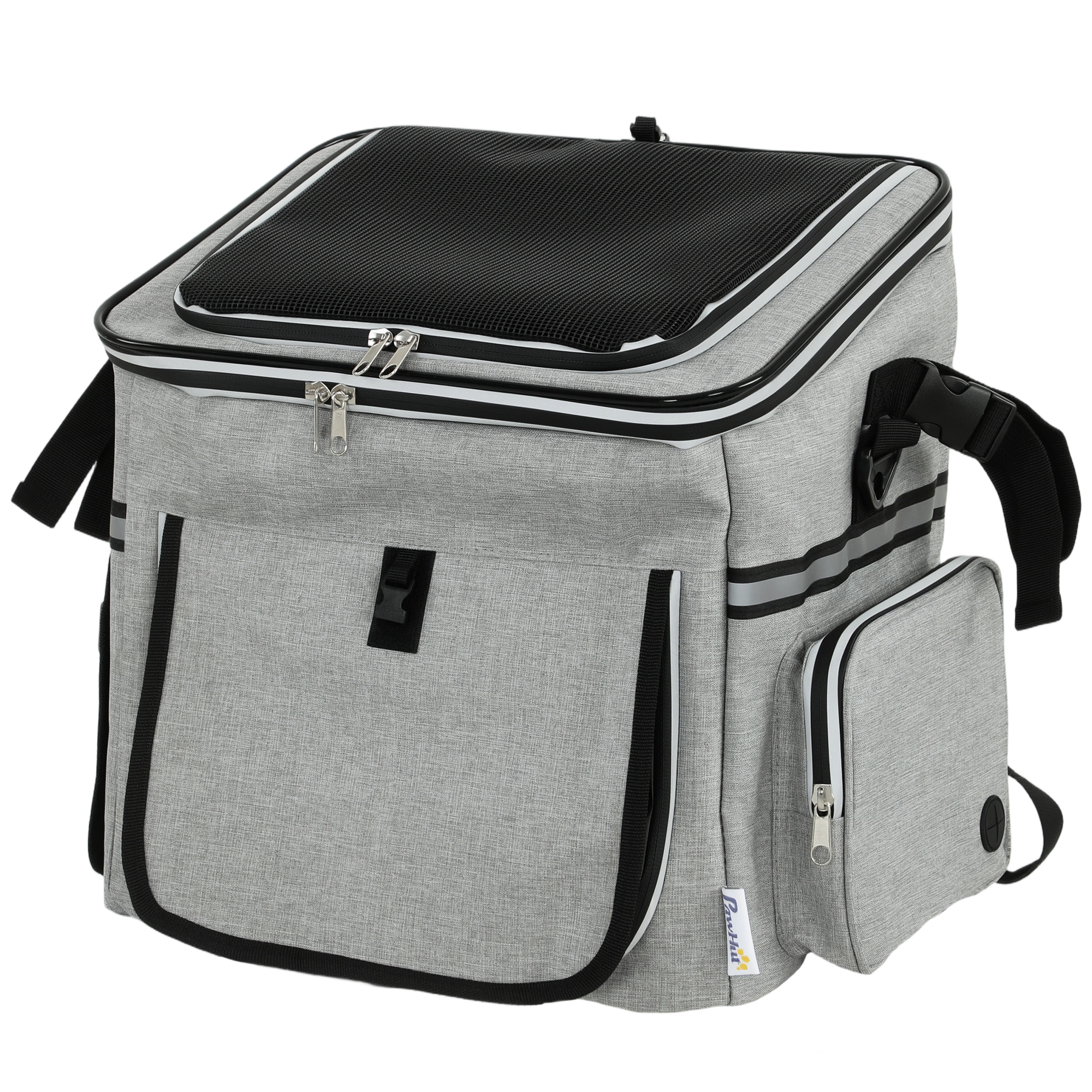 PawHut Panier de Vélo Avant Portable pour Chiens Chats, Laisse de Sécurité, Couvercle Détachable, 33x26x35cm, Gris Clair
