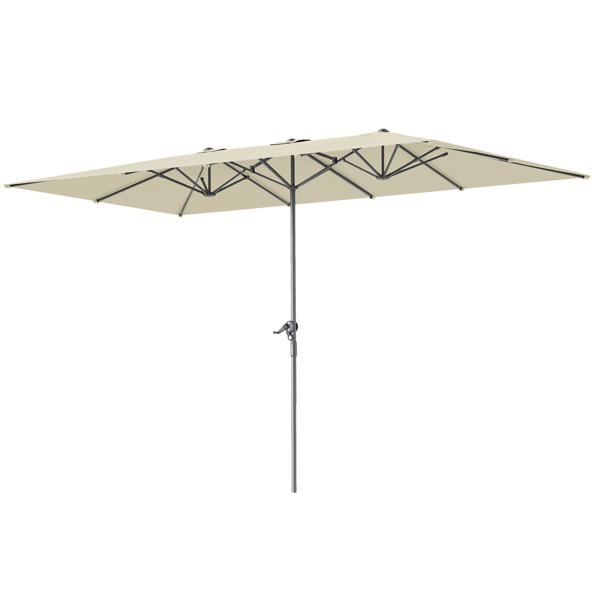 Outsunny Podwójny parasol, 451 x 264 cm Parasol z systemem korbkowym, 12 metalowych żeber, maszt z aluminium, Kremowy