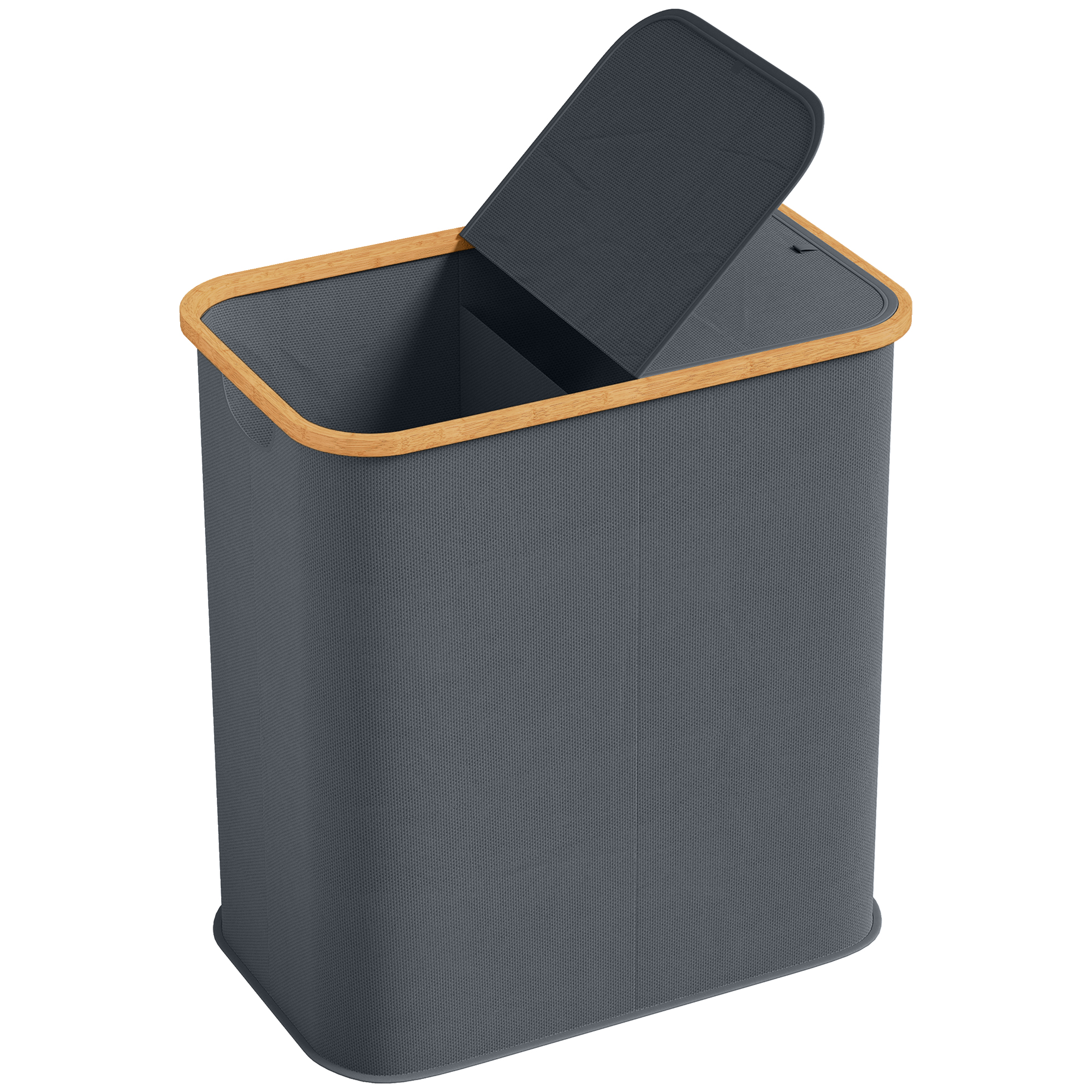 HOMCOM Panier à linge double pliable 80 L corbeille à linge sale avec couvercle, poignées rainurées, gris