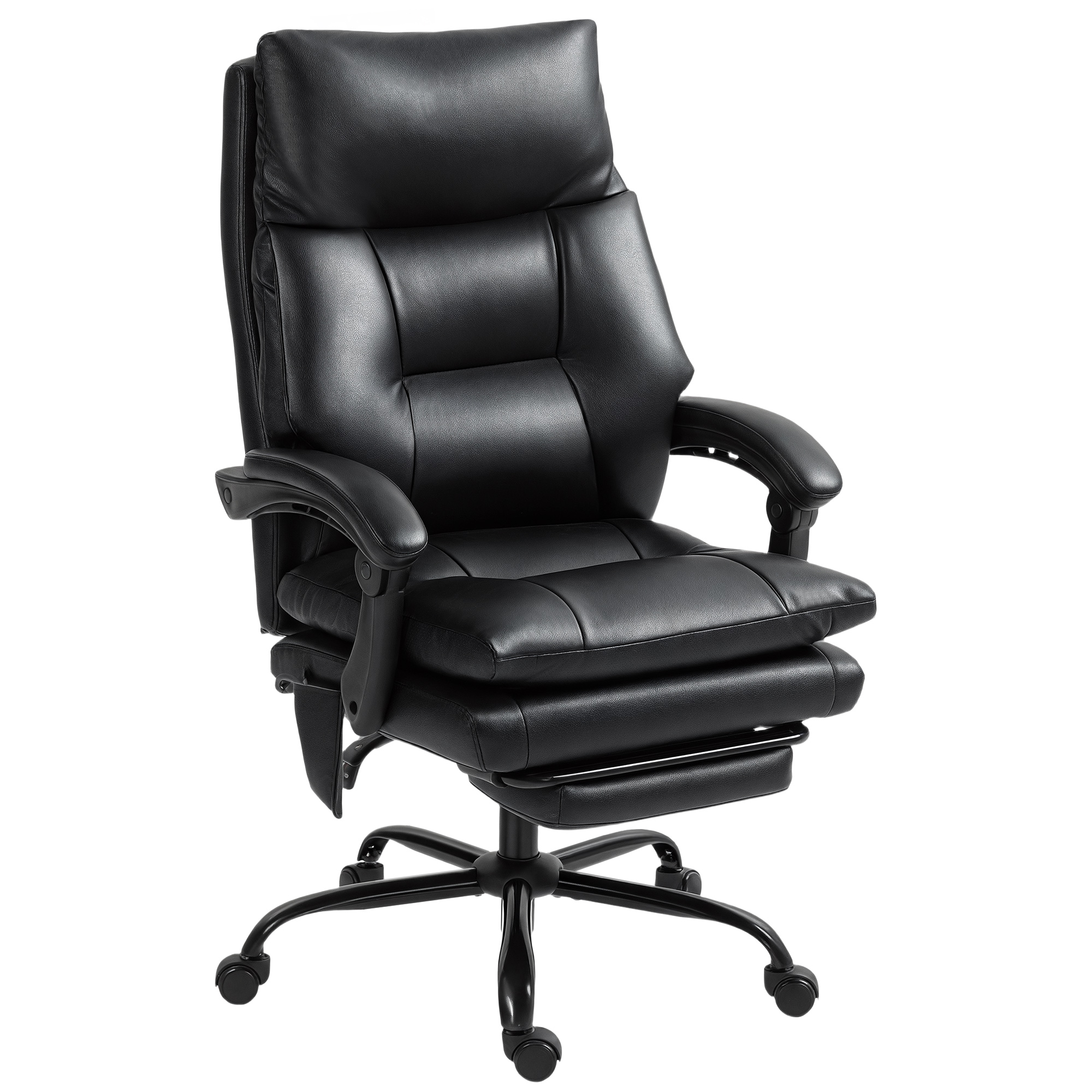 HOMCOM Ergonomischer Bürostuhl mit PU-Bezug, aufblasbarer Lendenstütze, neigbare Rückenlehne, höhenverstellbar, Fußstütze, dicke Polsterung, 360° drehbar, Schwarz Aosom