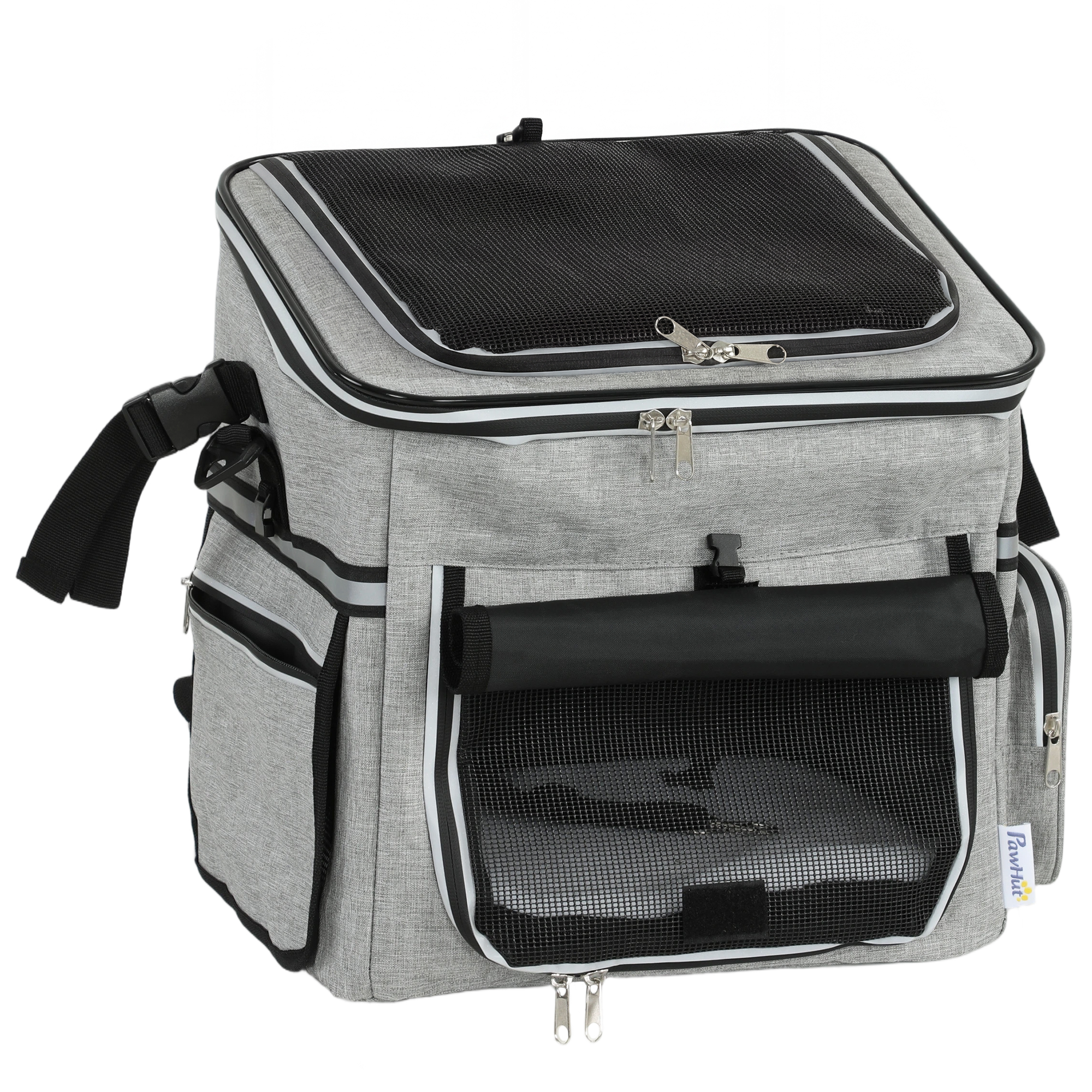 PawHut Cestino Bici per Cani Anteriore Portatile con Cintura di Sicurezza, Cuscino e Ciotola, 33x26x35 cm, Grigio Chiaro   Aosom Italy