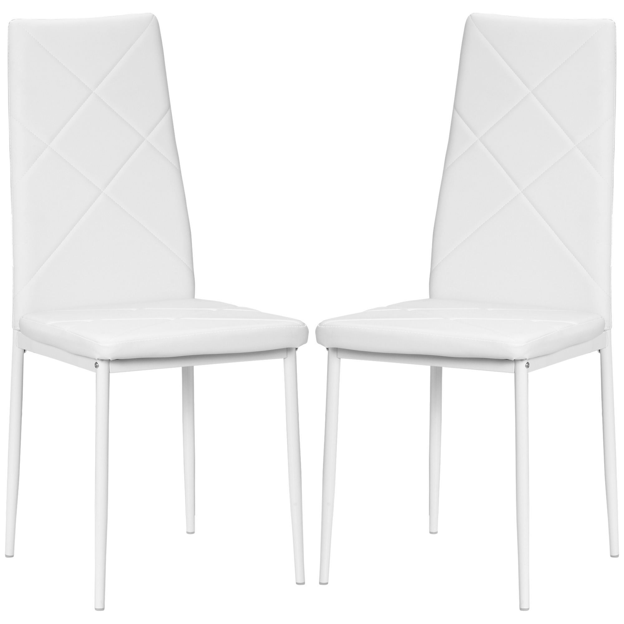 HOMCOM Lot de 2 chaises de salle à manger avec dossier haut, revêtement synthétique et pieds en acier, blanc