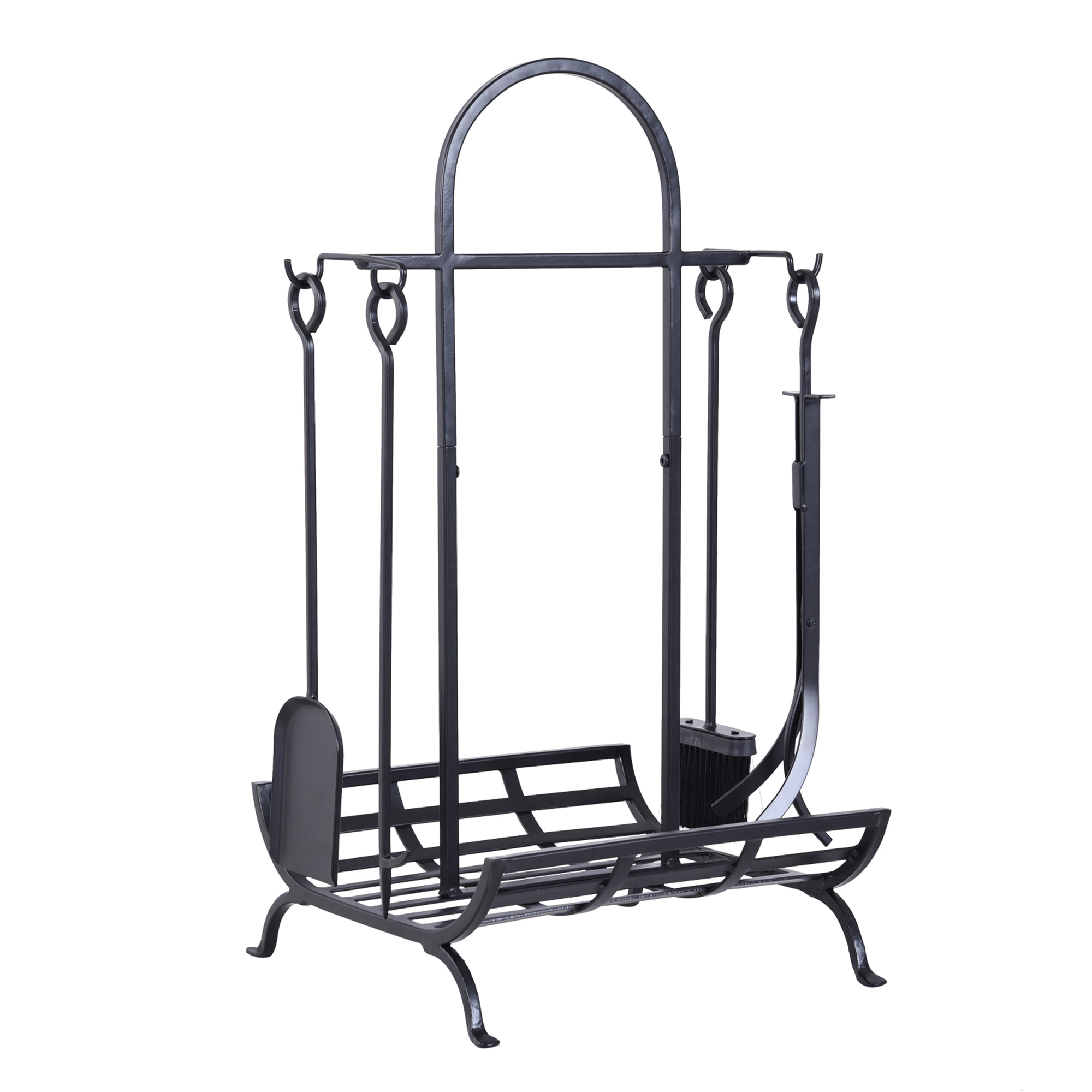 Outsunny Serviteur de cheminée - Porte bûches - Range bûches Multi Accessoires dim. 45L x 40l x 78H cm métal Noir