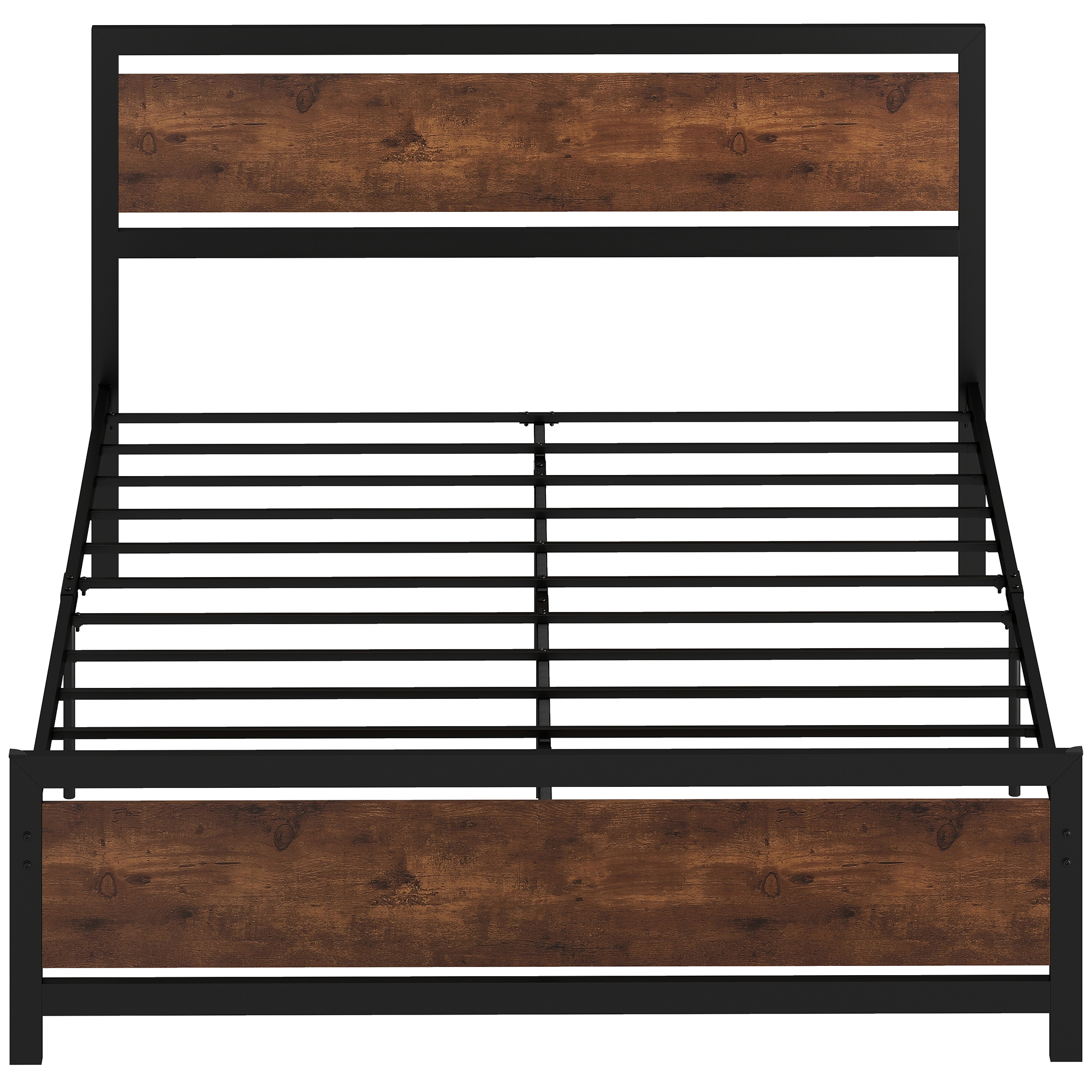 HOMCOM Cadre de lit double 200 x 160 cm en acier avec sommier et tête de lit compatible matelas aspect bois foncé
