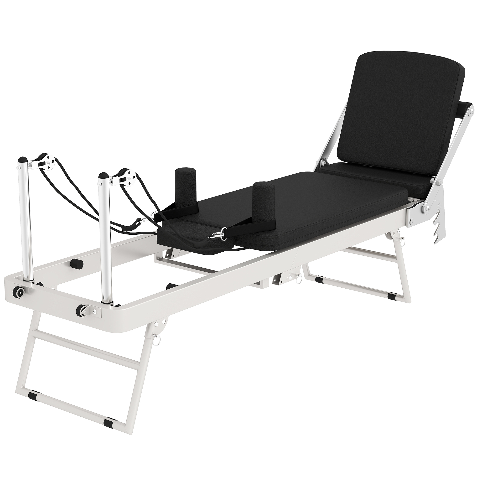 SPORTNOW Machine Reformer Pilates Pliable Système Hybride 4 Ressorts & 5 Cordes Silencieux Acier 195 x 56 x 88 cm Blanc