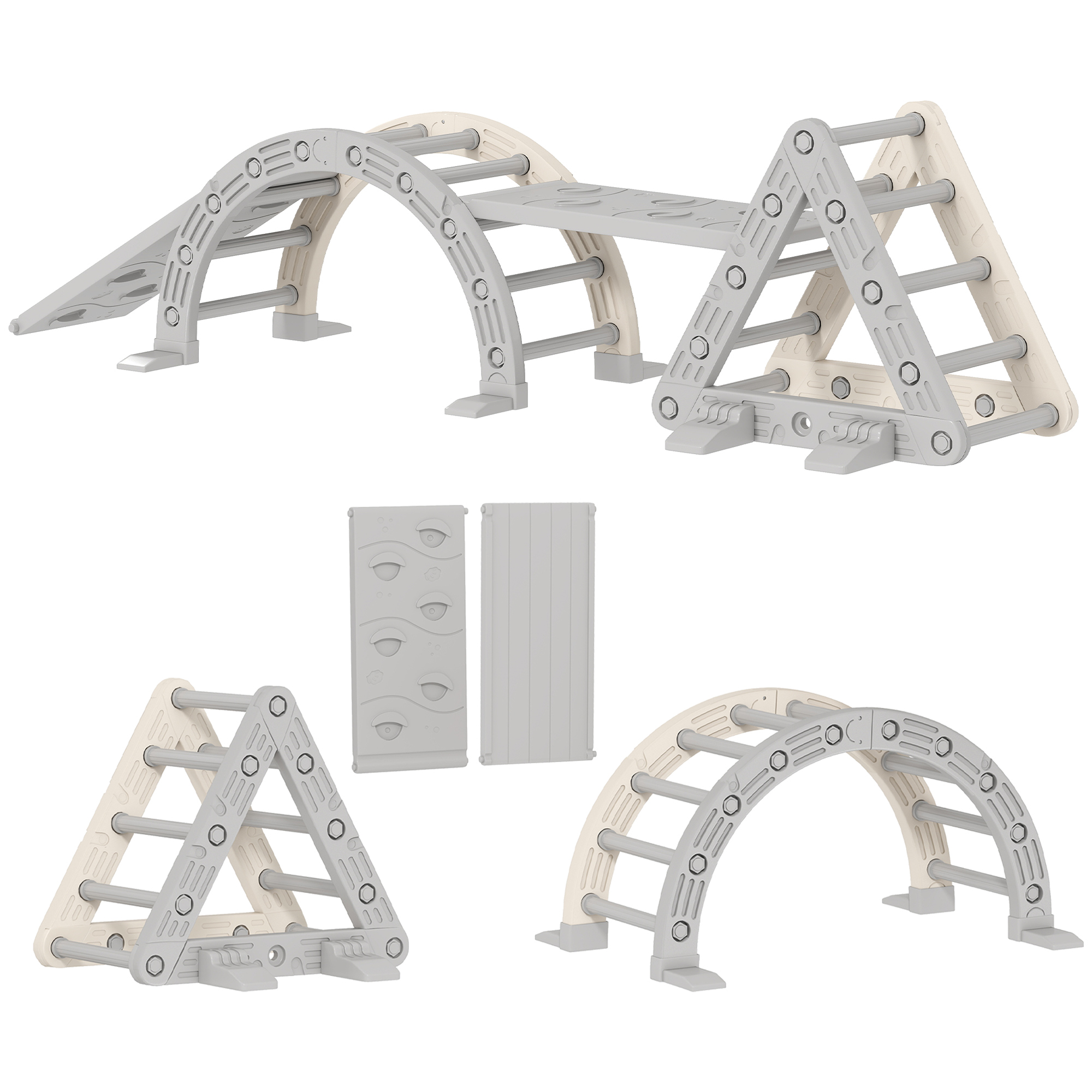 AIYAPLAY 8 en 1 Triangle escalade enfants, arc d'escalade, rampe double-face pour grimper & glisser, 279 x 80 x 69 cm, gris